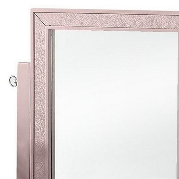 Vanity Set With Tapered Legs And Five Drawers, Rose Gold