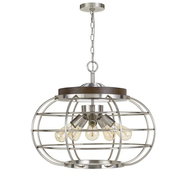 Metal Frame Chandelier With Cage Design Bowl Shade, Silver - BM233268