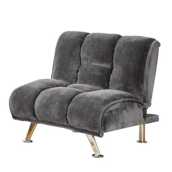 Convertible Fabric Chair With Tufted Design And Metal Legs, Gray