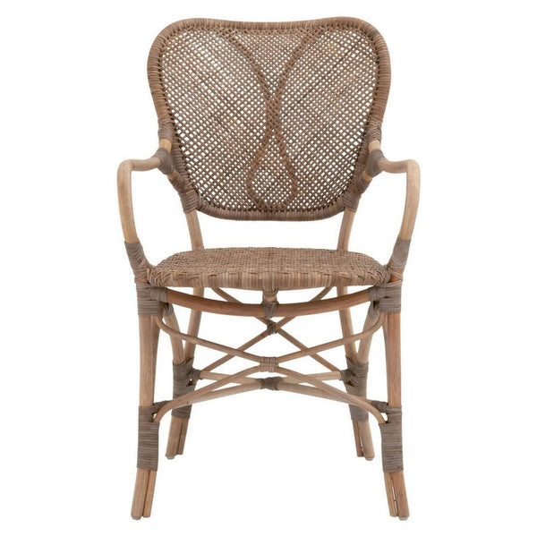 18.25 Inches Cottage Style Rattan Woven Arm Chair, Brown