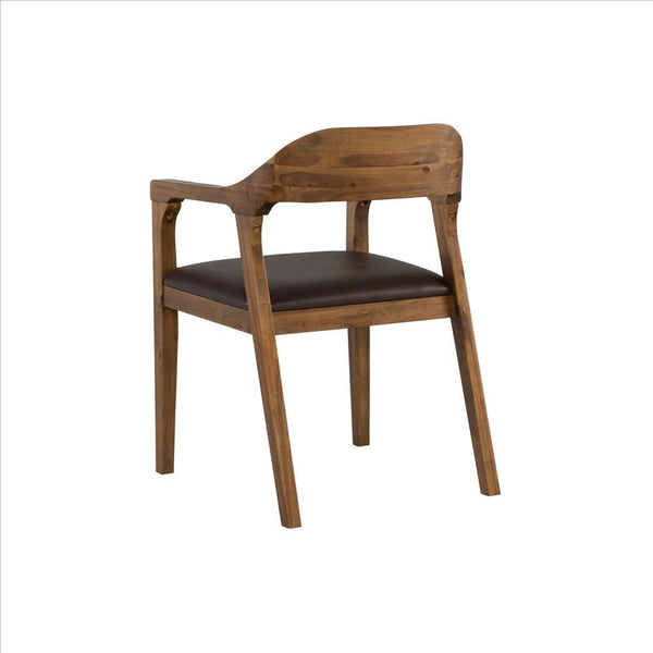 Curved Panel Back Dining Chair With Sleek Track Arms, Brown
