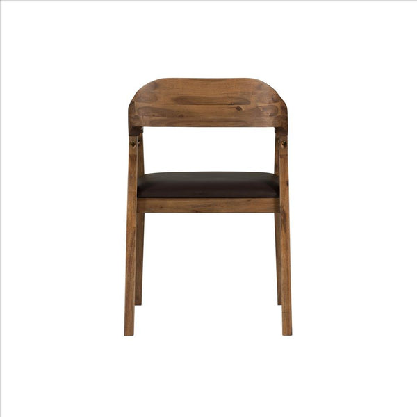 Curved Panel Back Dining Chair With Sleek Track Arms, Brown