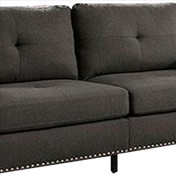 Fabric Upholstered Sofa With Track Arms And Nailhead Trim, Dark Gray