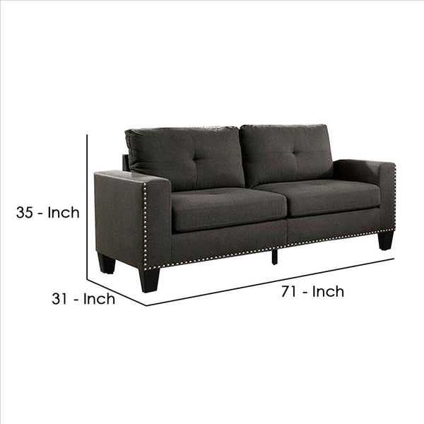 Fabric Upholstered Sofa With Track Arms And Nailhead Trim, Dark Gray