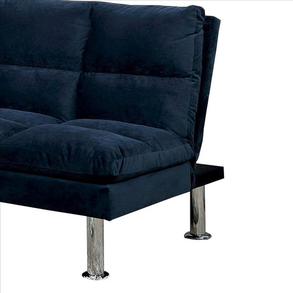 Futon Sofa With Tufted Padded Seating And Metal Legs, Blue