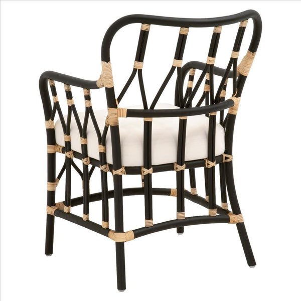 Lattice Design Wooden Arm Chair With Rattan Binding, Black