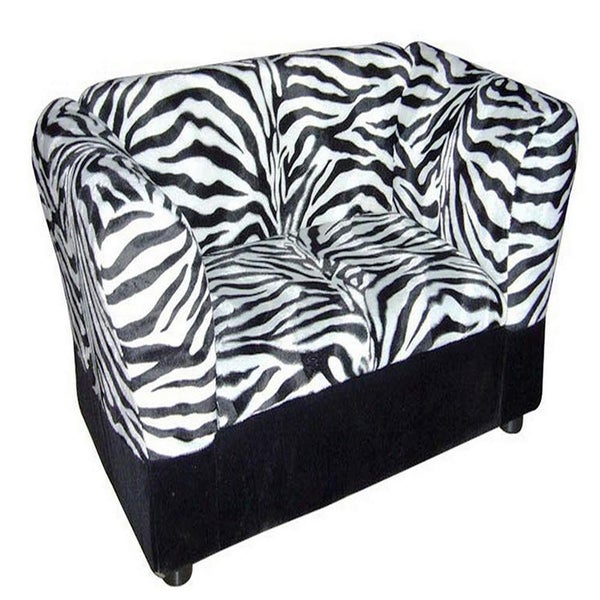 Sofa Pet Bed With Zebra Print Fabric And Storage, White And Black