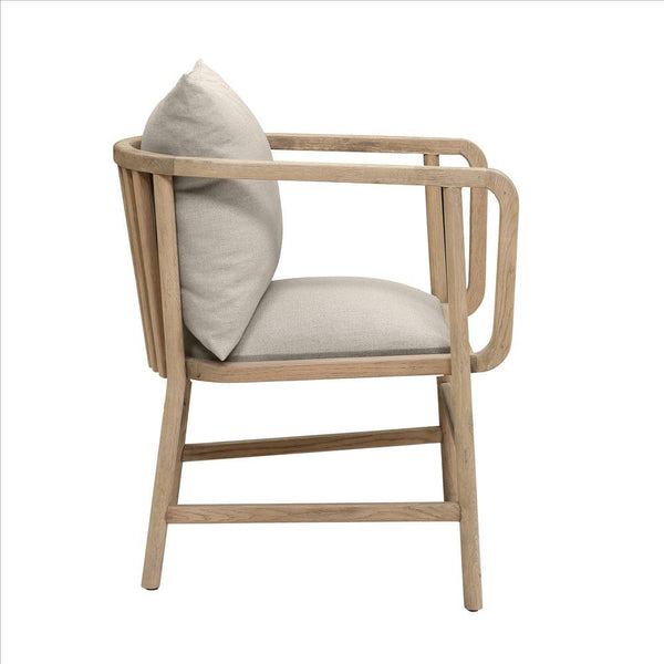 High Arm Cushioned Armchair With Wood Frame, Gray And Brown