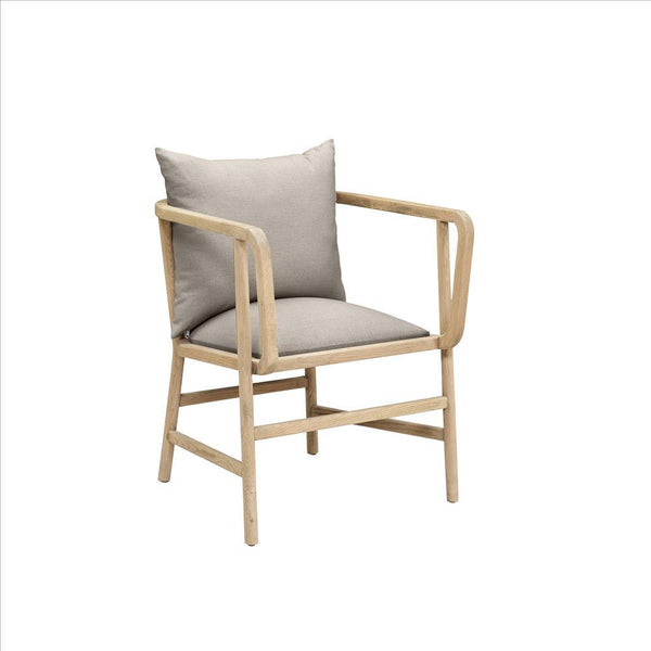 High Arm Cushioned Armchair With Wood Frame, Gray And Brown