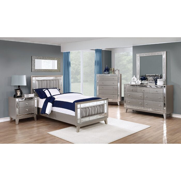 Wooden Nightstand With 2 Drawers, Mercury Silver
