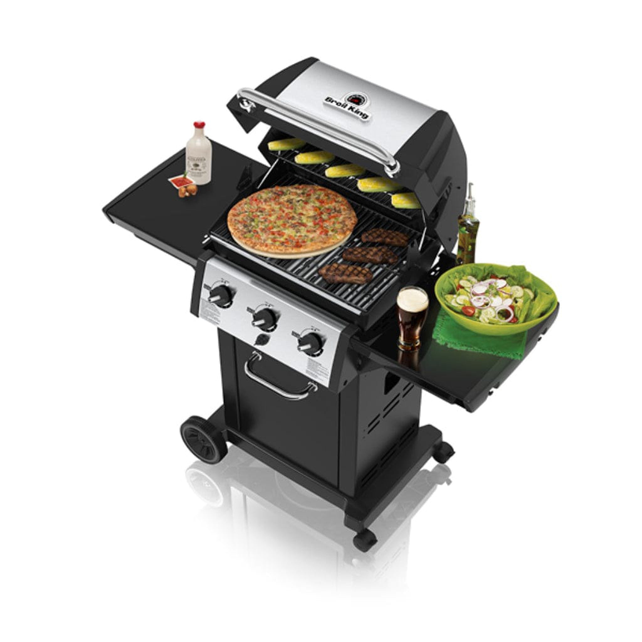 Broil King Monarch 320 51" 3-Burner Black Gas Grill with Cast Iron Grids
