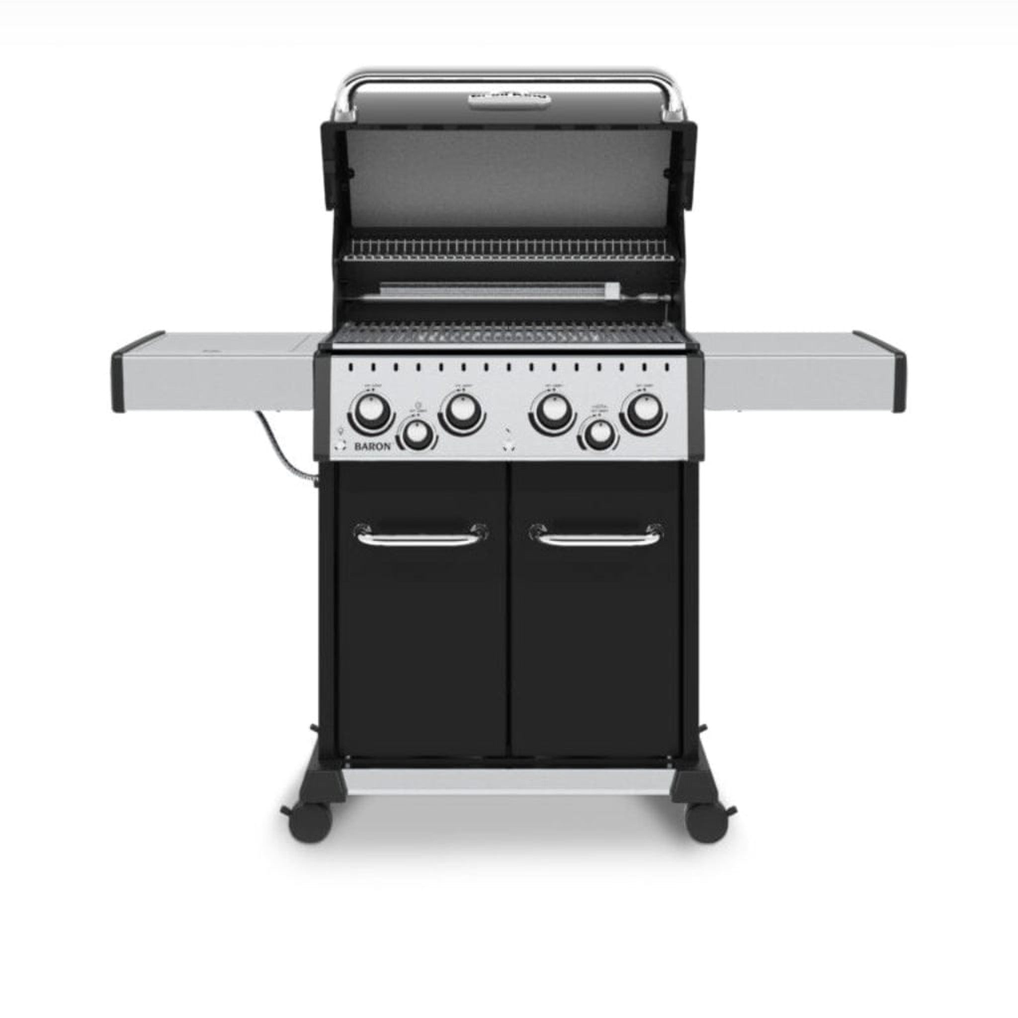 Broil King Baron 490 Pro 57" 4-Burner Gas Grill with Side Burner & Rotisserie Kit – Black Finish