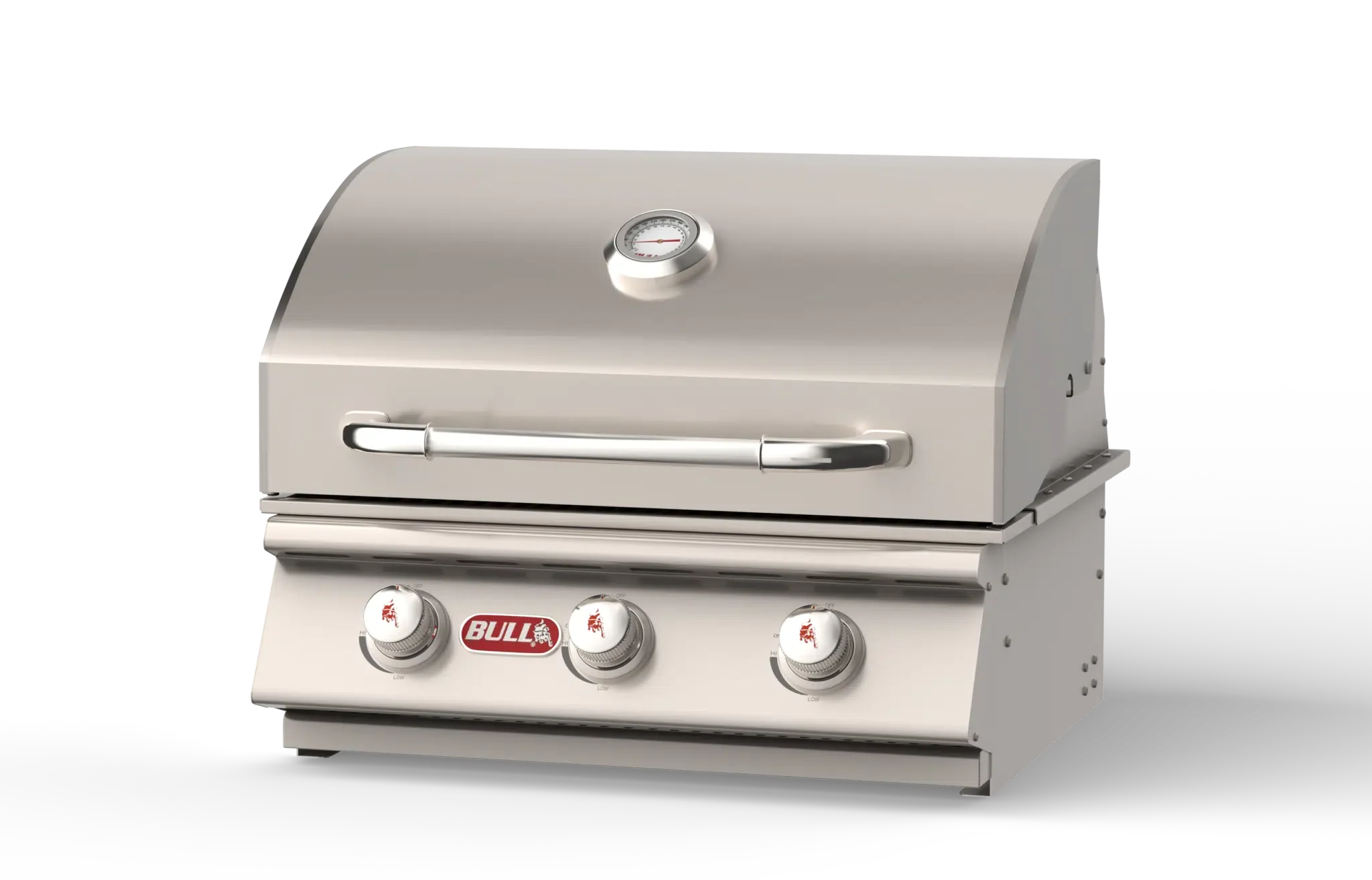 Bull Steer 25" Built-In 3-Burner Gas Grill with Dual Lined Hood & Heavy-Duty Thermometer
