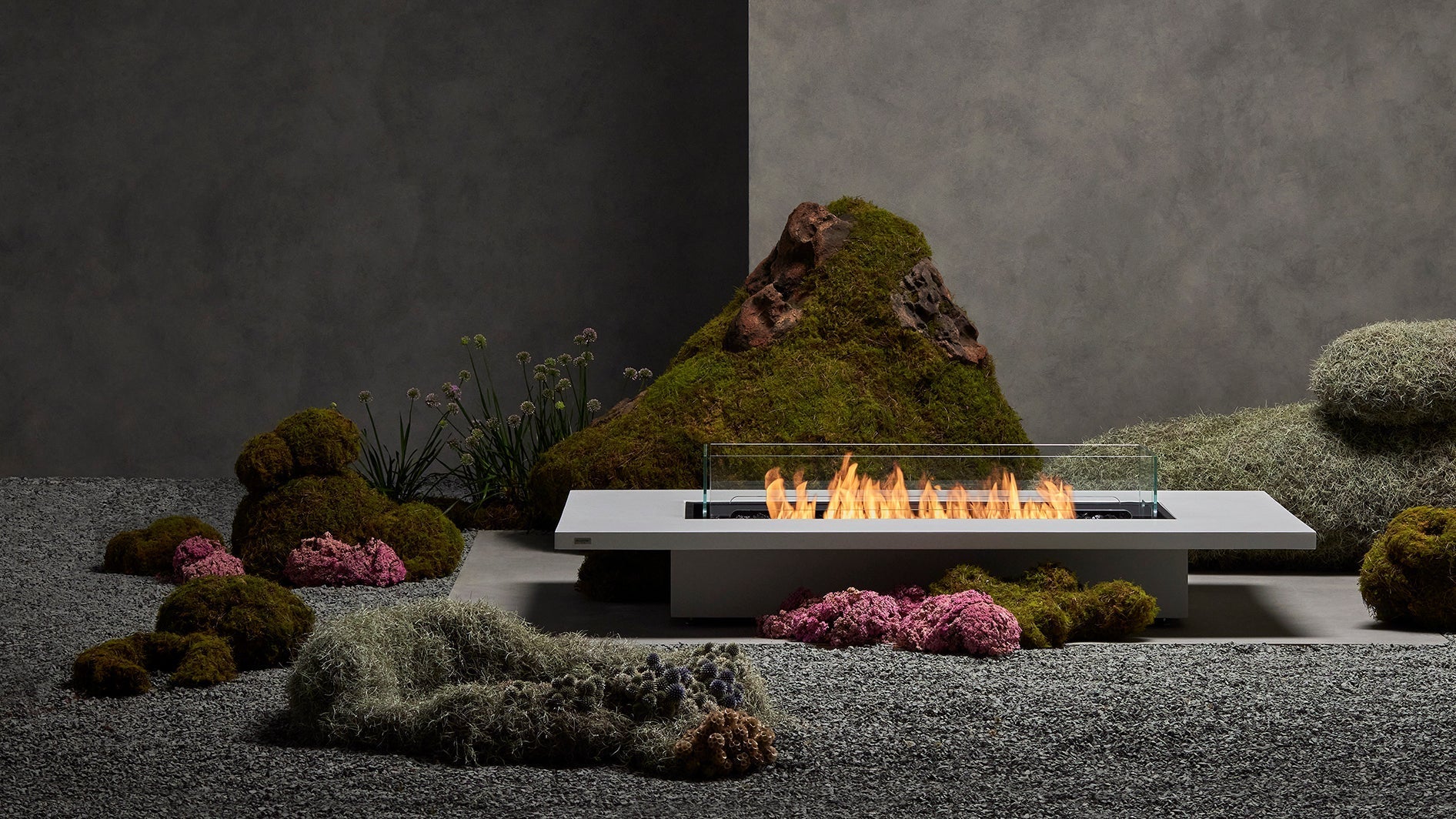 EcoSmart Fire Daiquiri 71" Bone Freestanding Outdoor Fire Table with Black Burner – Dual-Purpose Floating Design by MAD Design Group