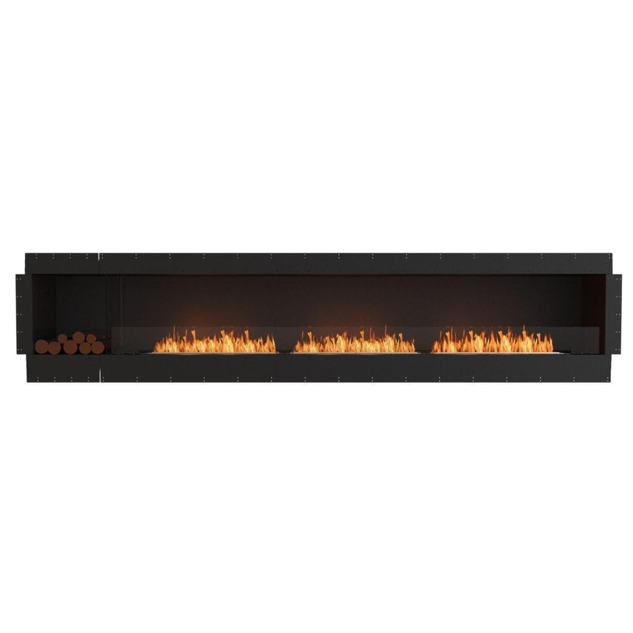 EcoSmart Fire Flex 140SS 148" Black Single Sided Ethanol Fireplace Insert with Stainless Steel Burner and Left Side Decorative Box Featuring Black Glass Charcoal by Mad Design Group