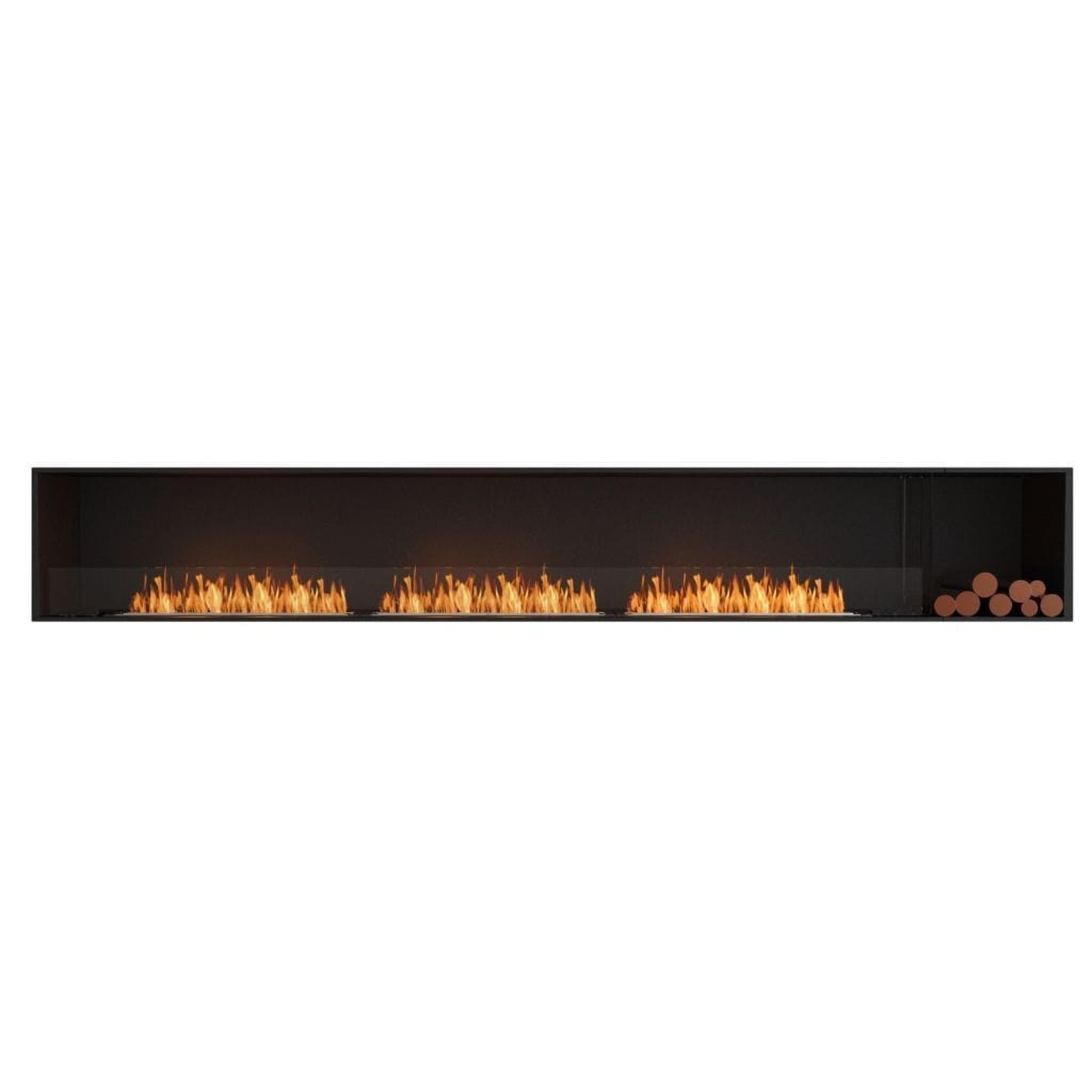 EcoSmart Fire Flex 140SS 148" Black Single Sided Ethanol Fireplace Insert with Stainless Steel Burner and Left Side Decorative Box Featuring Black Glass Charcoal by Mad Design Group