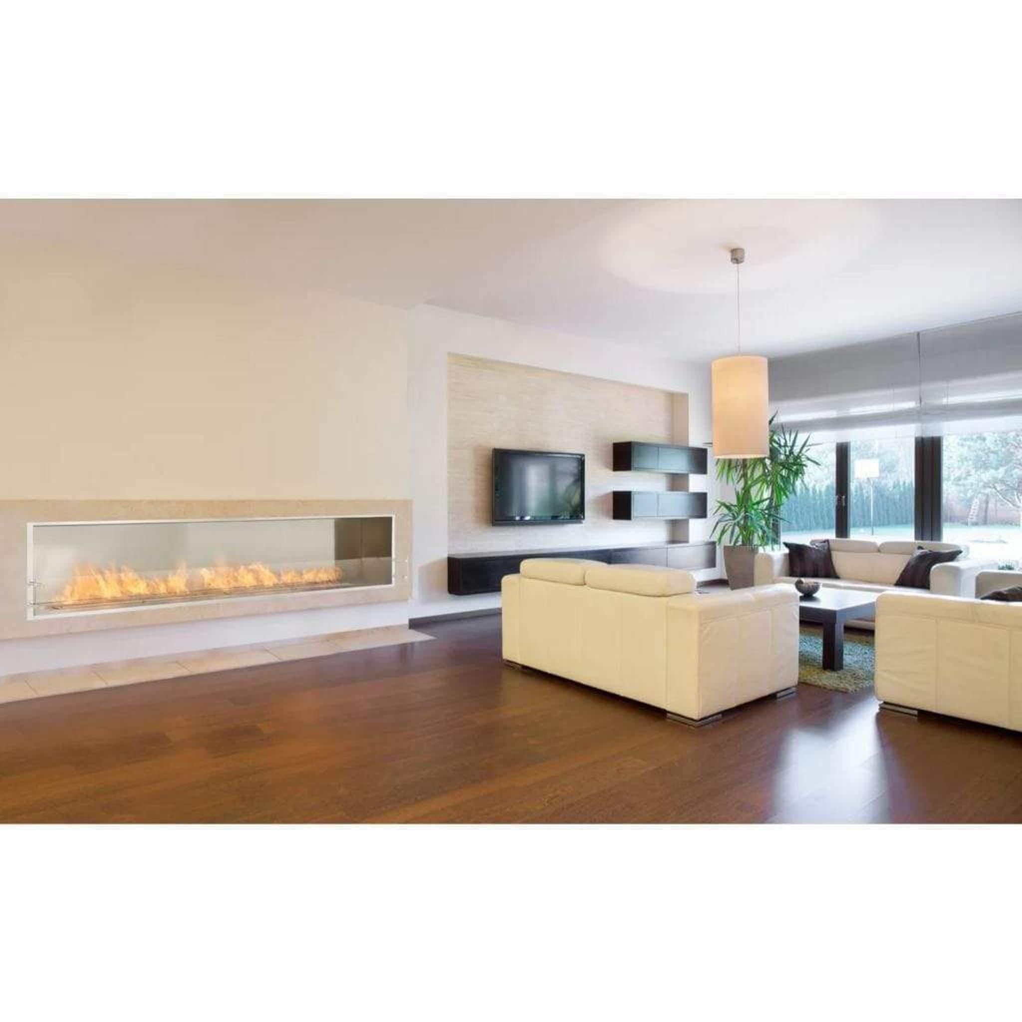 EcoSmart Fire Flex 86SS 94" Black Single Sided Ethanol Fireplace Insert with Stainless Steel Burner and Decorative Black Glass Charcoal by Mad Design Group