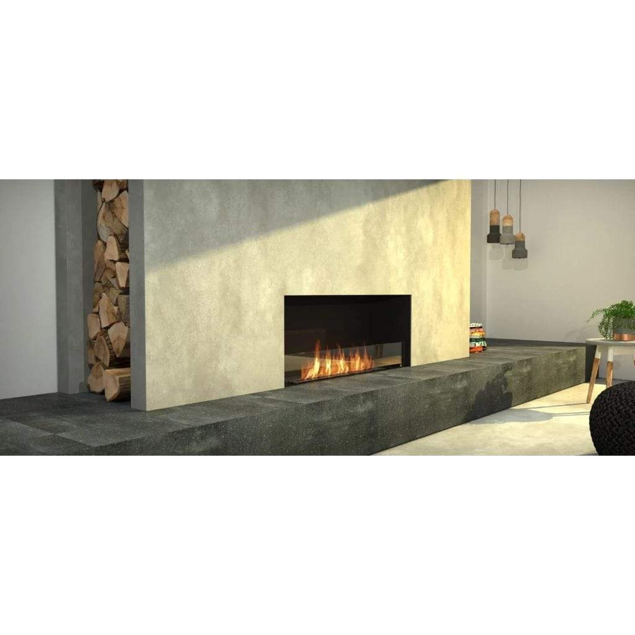 EcoSmart Fire Flex 86SS 94" Black Single Sided Ethanol Fireplace Insert with Stainless Steel Burner and Decorative Black Glass Charcoal by Mad Design Group