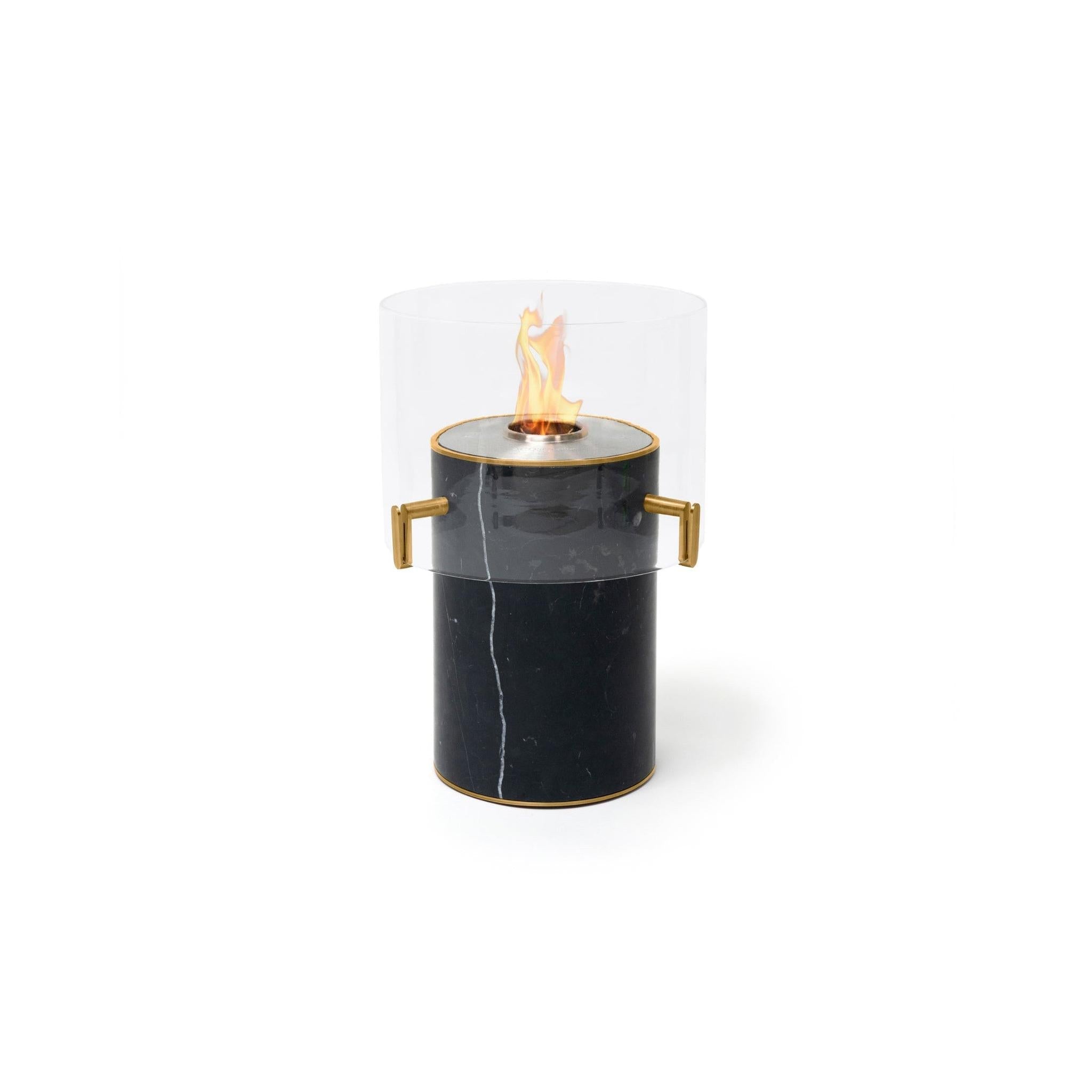 EcoSmart Fire PILLAR 3T 24" Marble Black Freestanding Fireplace with Lamp-Style Glass & Stainless Steel Burner by MAD Design Group