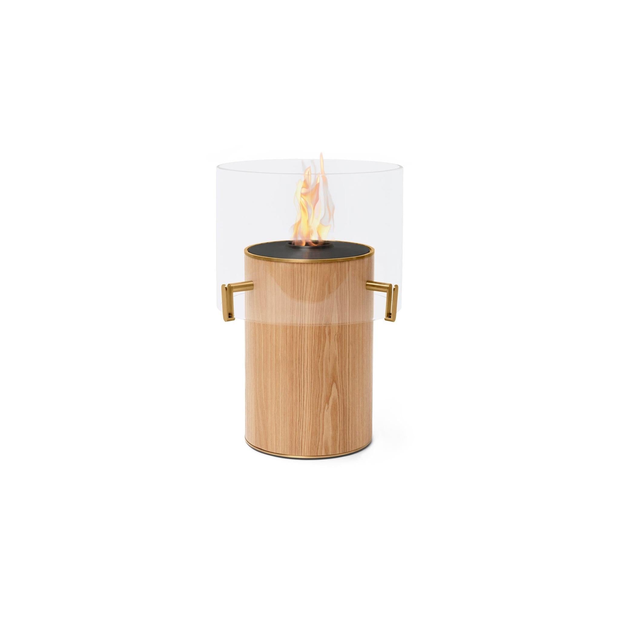 EcoSmart Fire PILLAR 3T 24" Oak Freestanding Fireplace with Black Burner and Lamp-Style Design by Mad Design Group