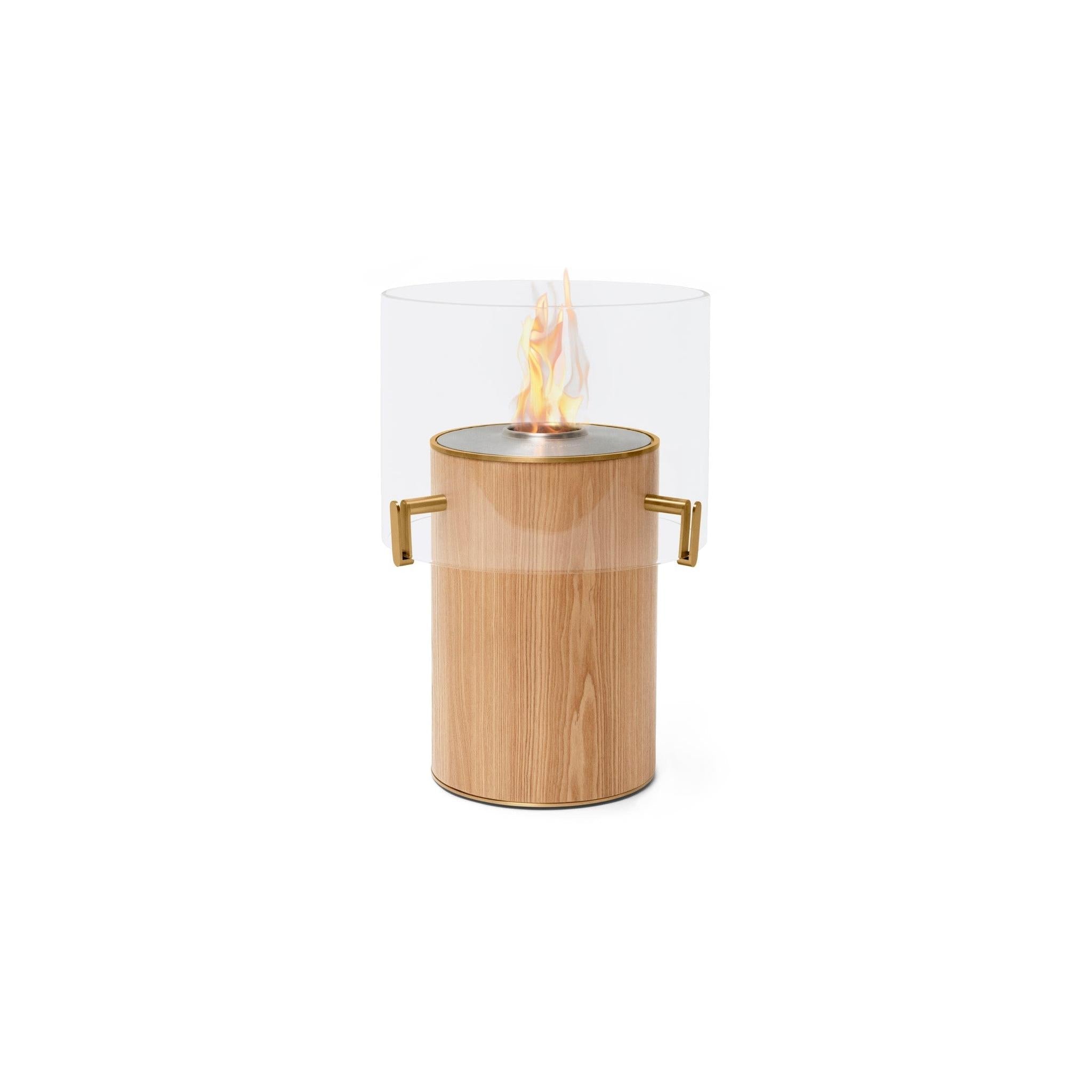 EcoSmart Fire PILLAR 3T 24" Oak Freestanding Fireplace with Lamp-Style Glass & Stainless Steel Burner by MAD Design Group