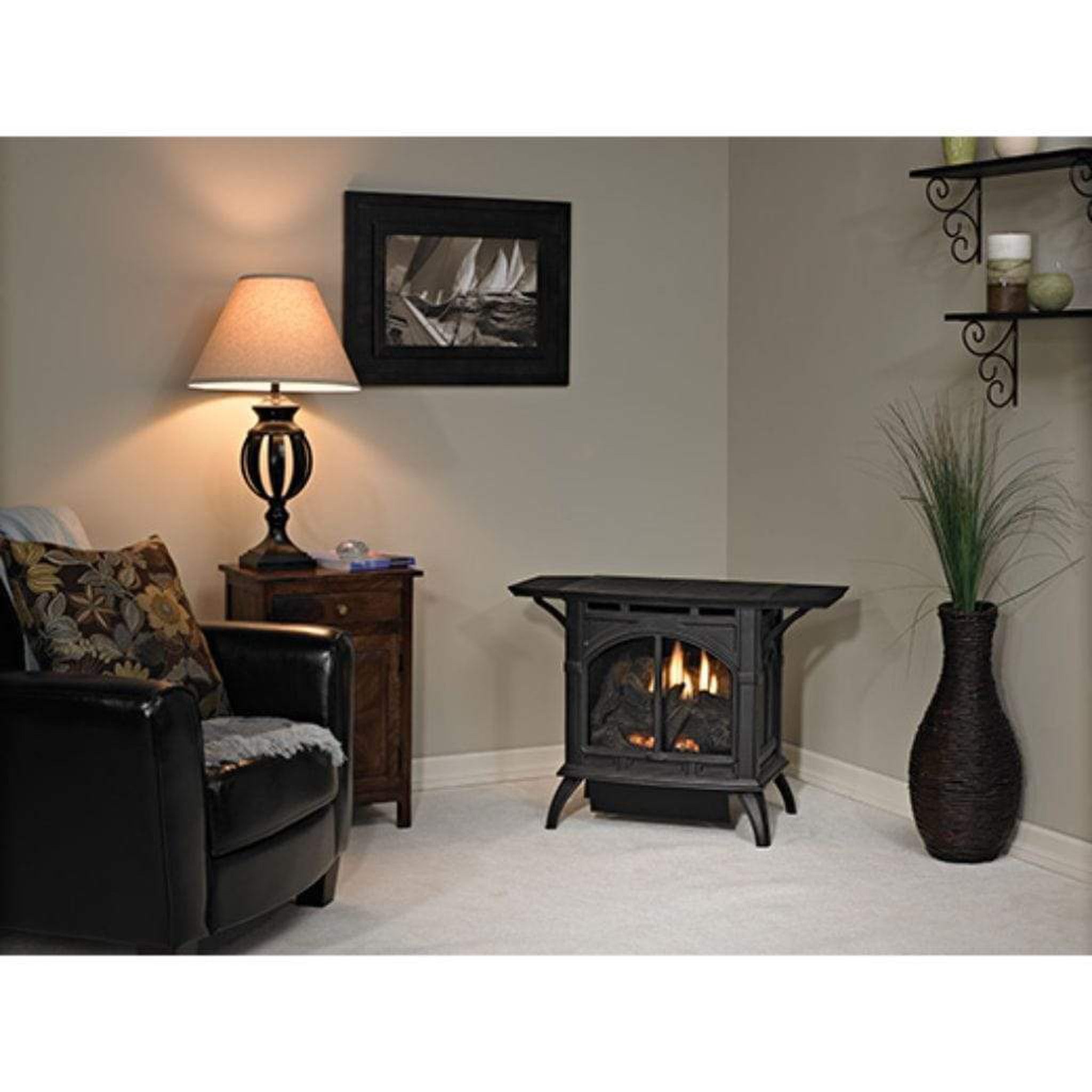 Empire Spirit 22" Porcelain Black Vent-Free Cast Iron Stove – Natural Gas, Millivolt Control, Decorative Doors