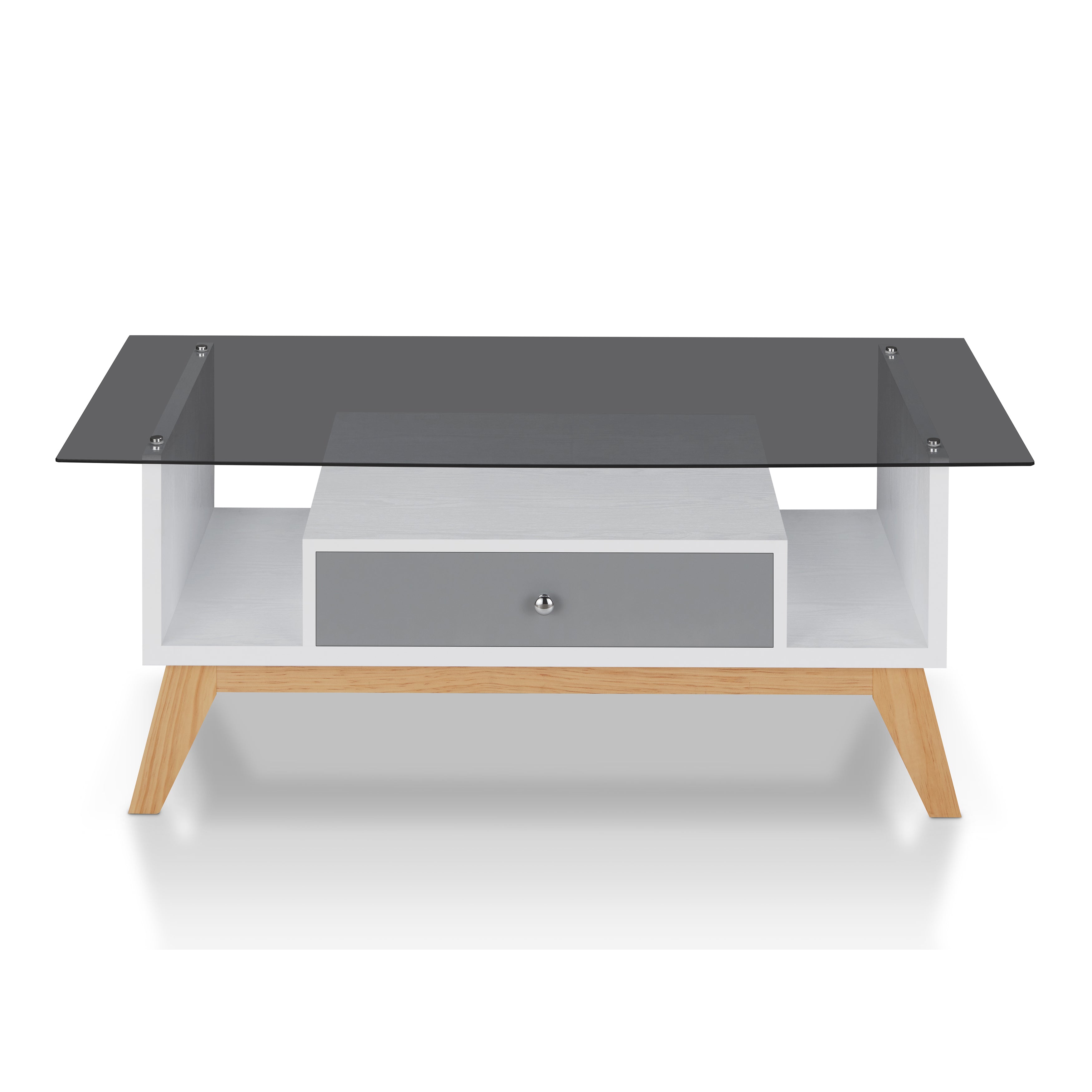 Philip Industrial Glass Top Coffee Table in Gray
