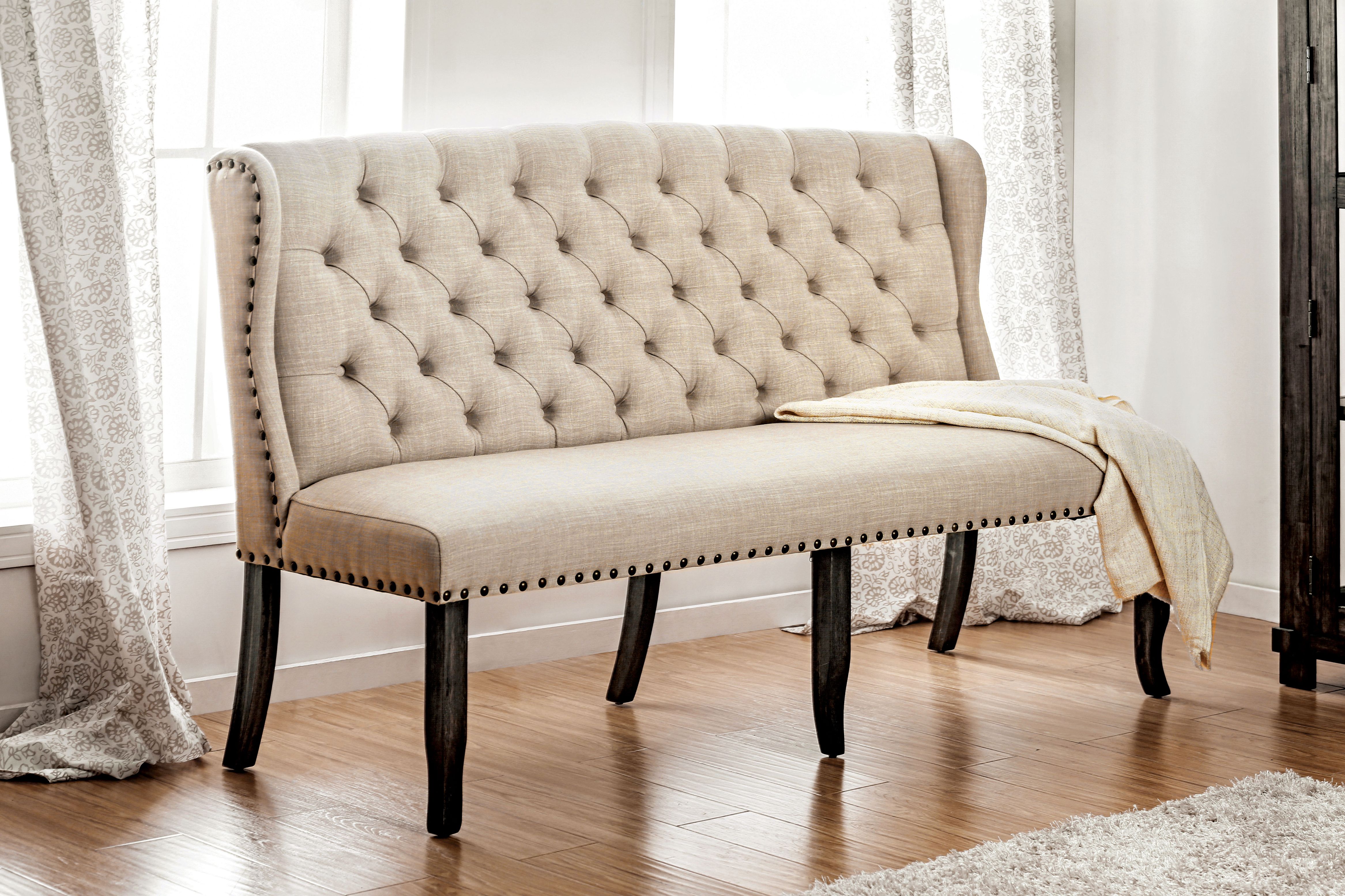 Colla Rustic Button Tufted 3-Seater Loveseat Bench