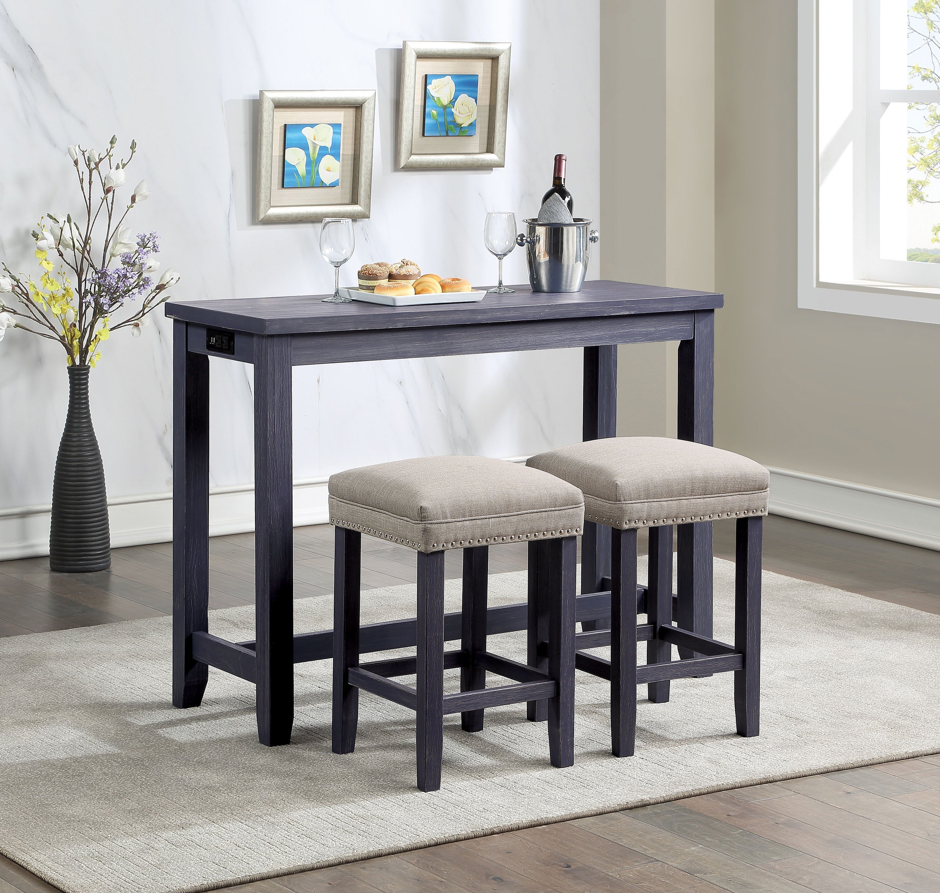 Sabana 3-Piece Counter Height Dining Set in Antique Blue