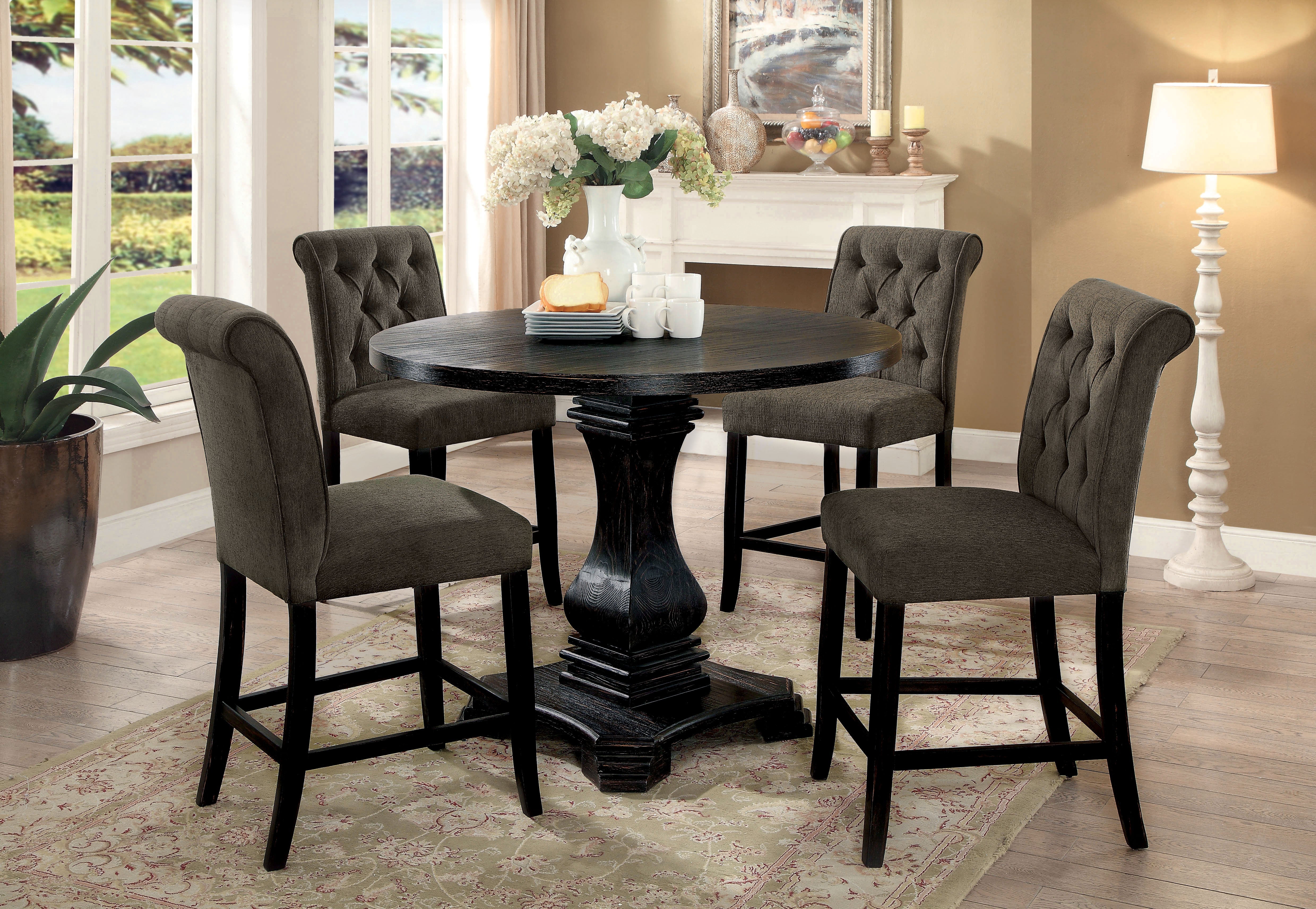 Marynda Transitional Button Tufted Counter Height Chairs in Gray (Set of 2)