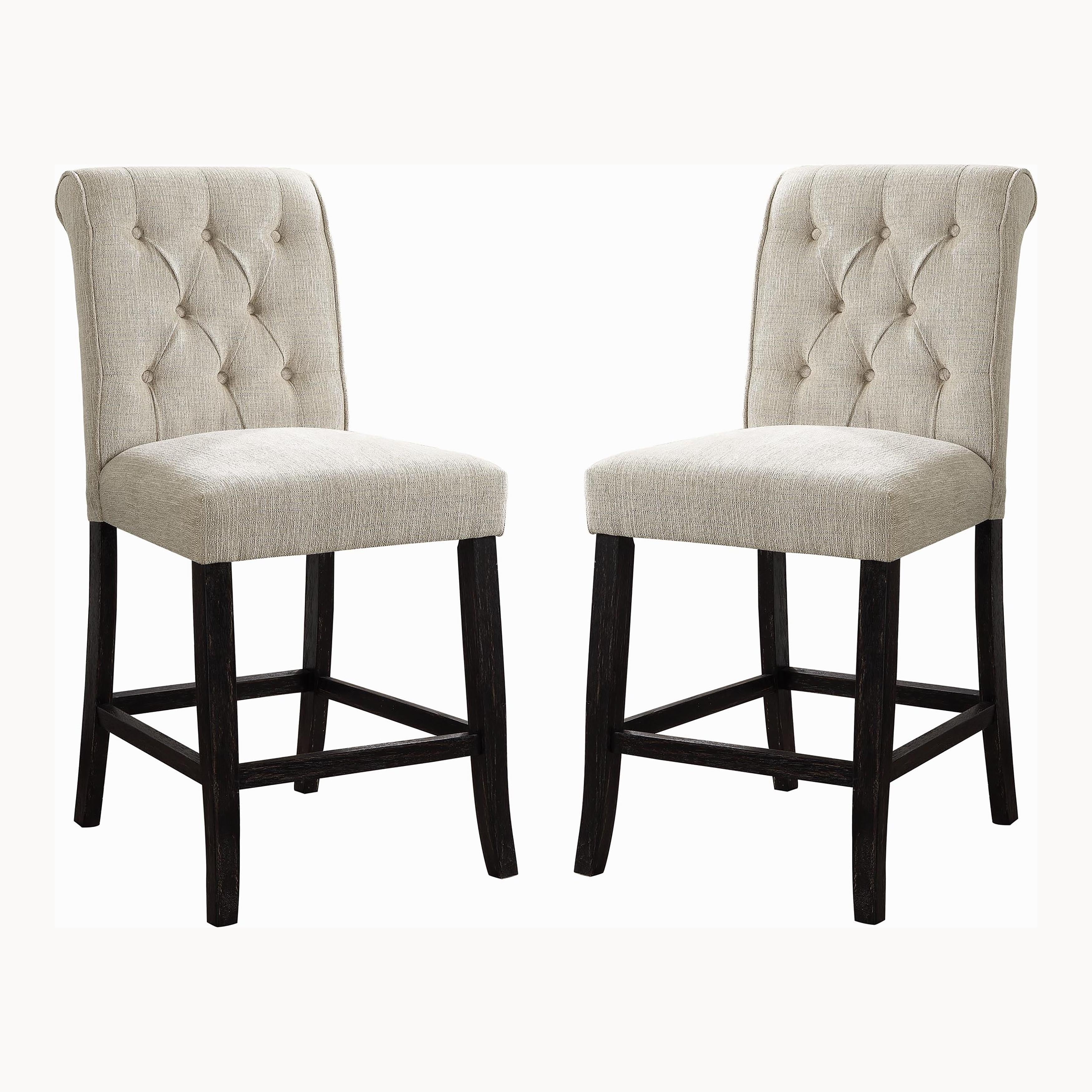 Marynda Transitional Button Tufted Counter Height Chairs in Ivory (Set of 2)