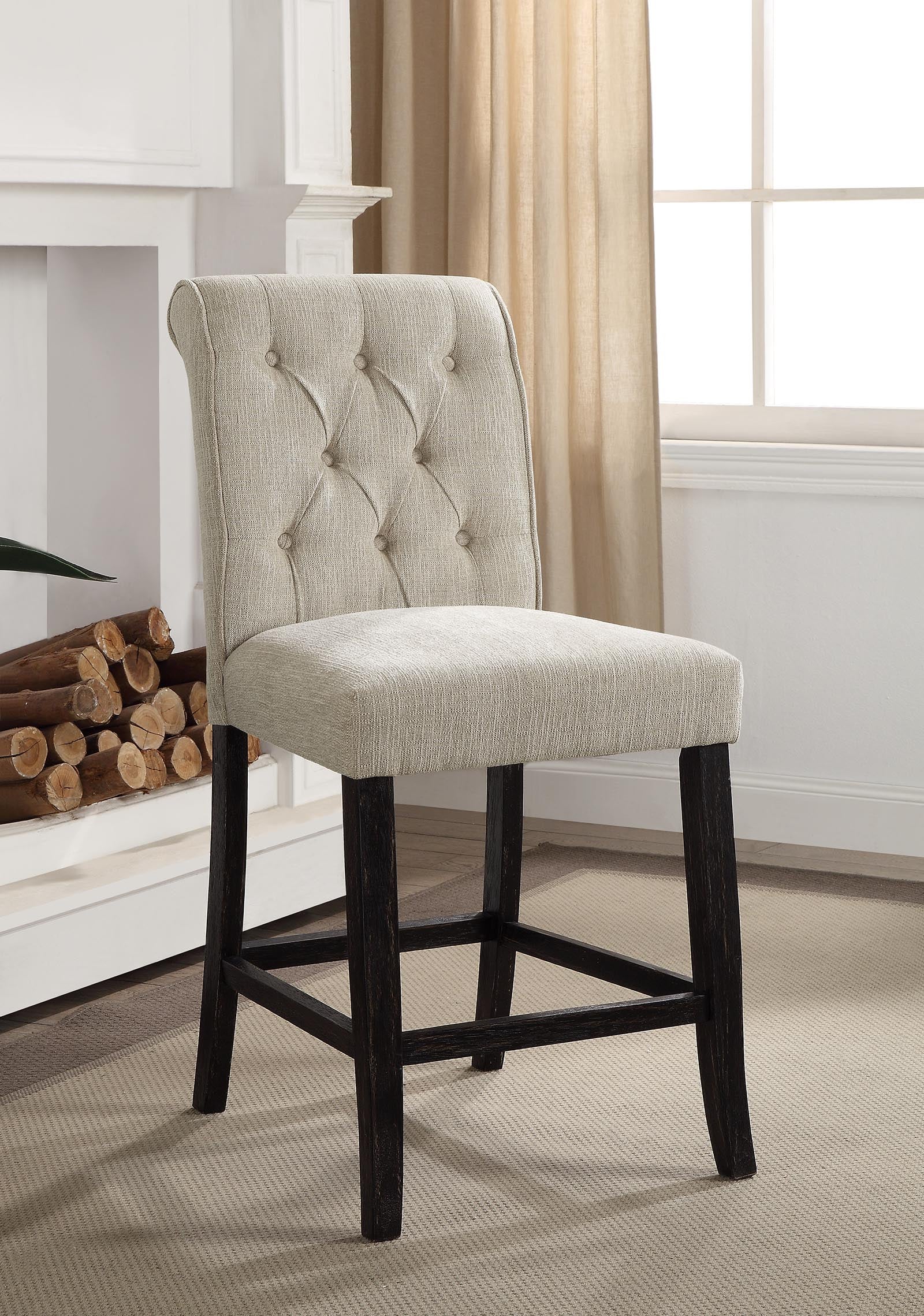 Marynda Transitional Button Tufted Counter Height Chairs in Ivory (Set of 2)