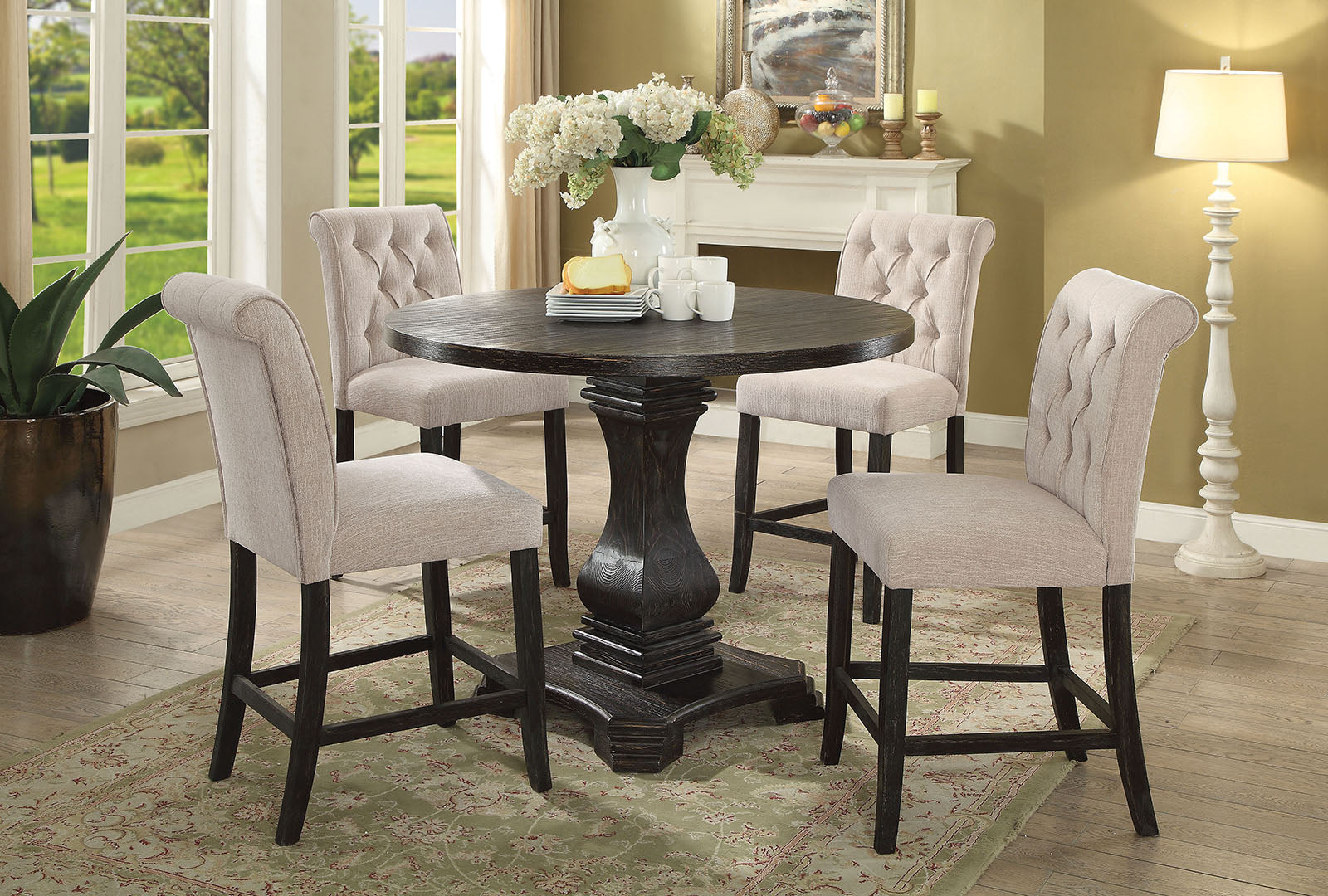 Marynda Transitional Button Tufted Counter Height Chairs in Ivory (Set of 2)