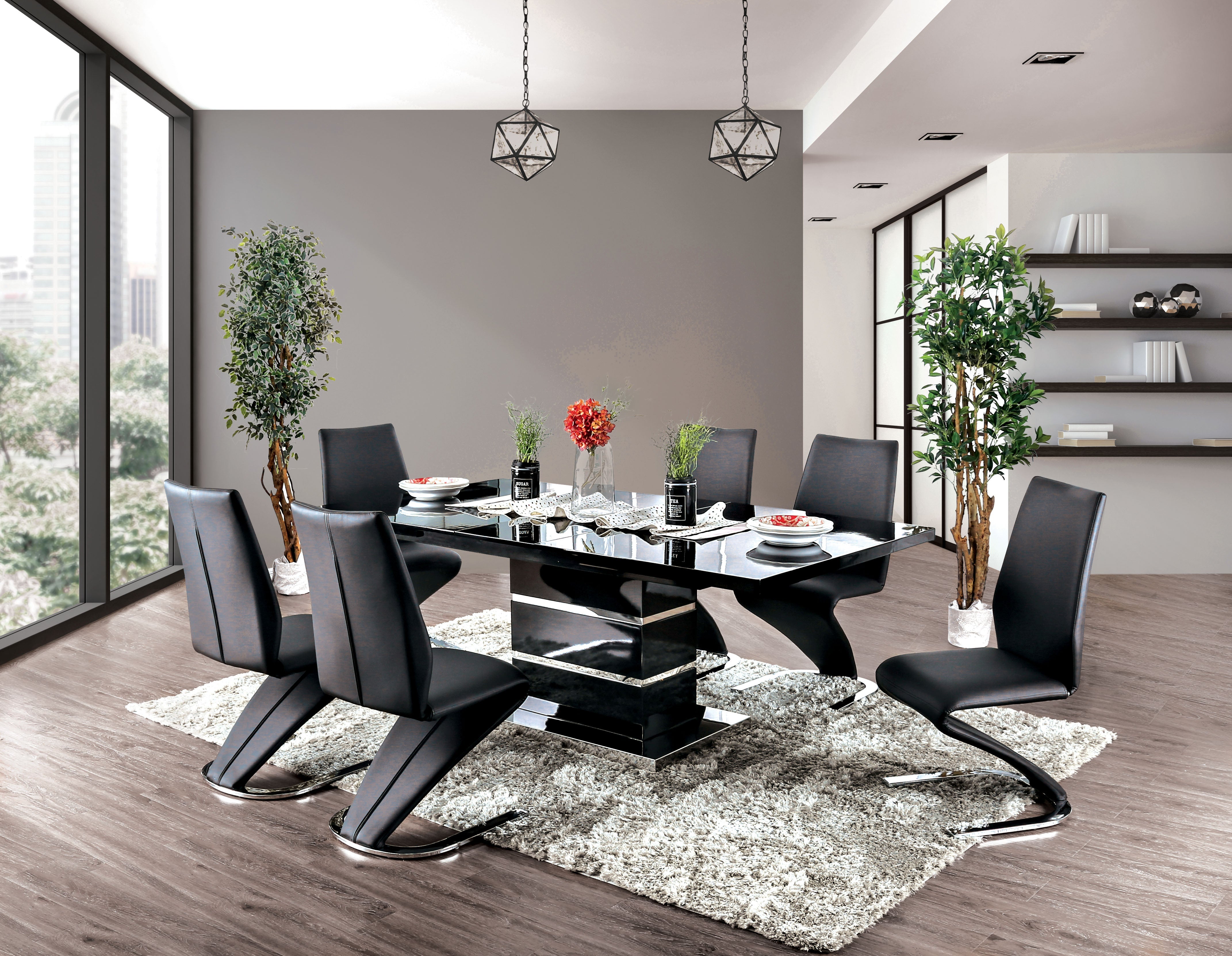 Amia Contemporary Faux Leather Side Chairs in Black and Chrome (Set of 2)