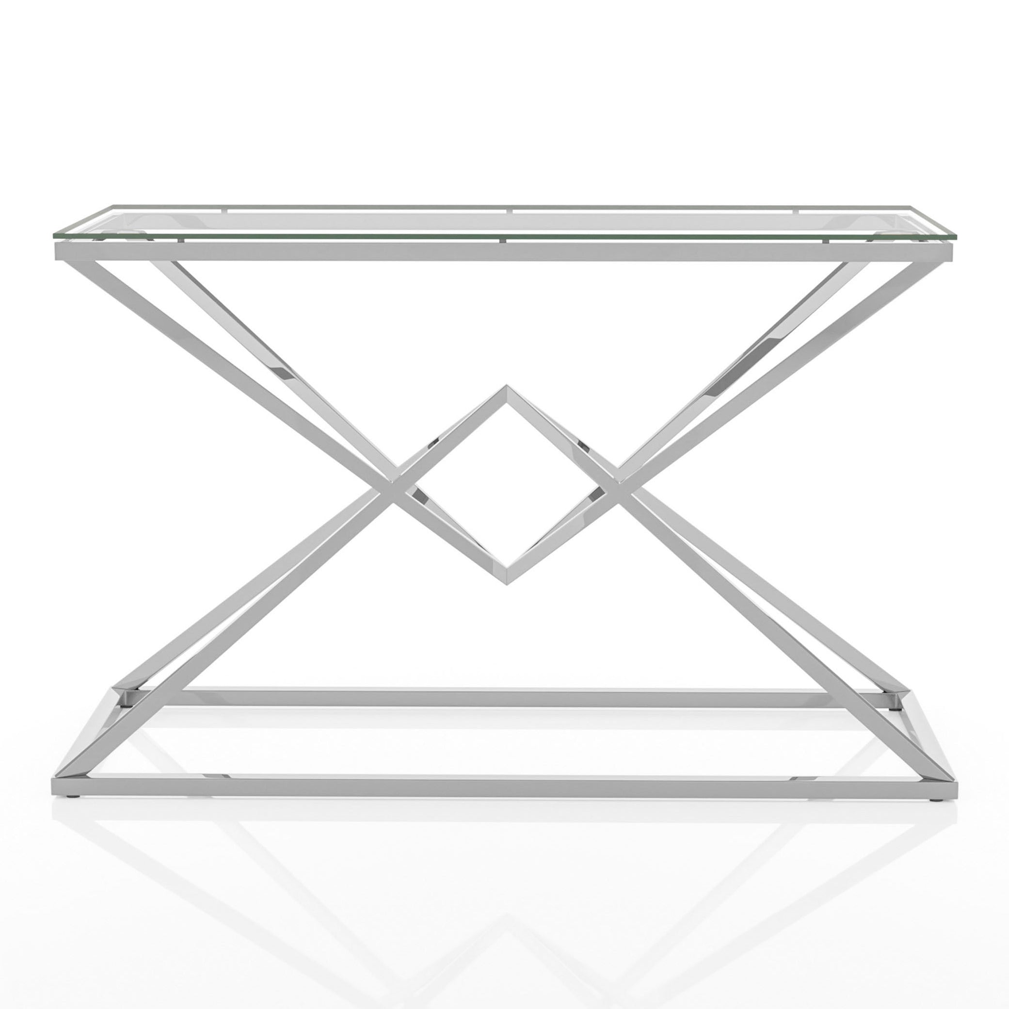 Cazzanarro Glass Top Console Table in Chrome