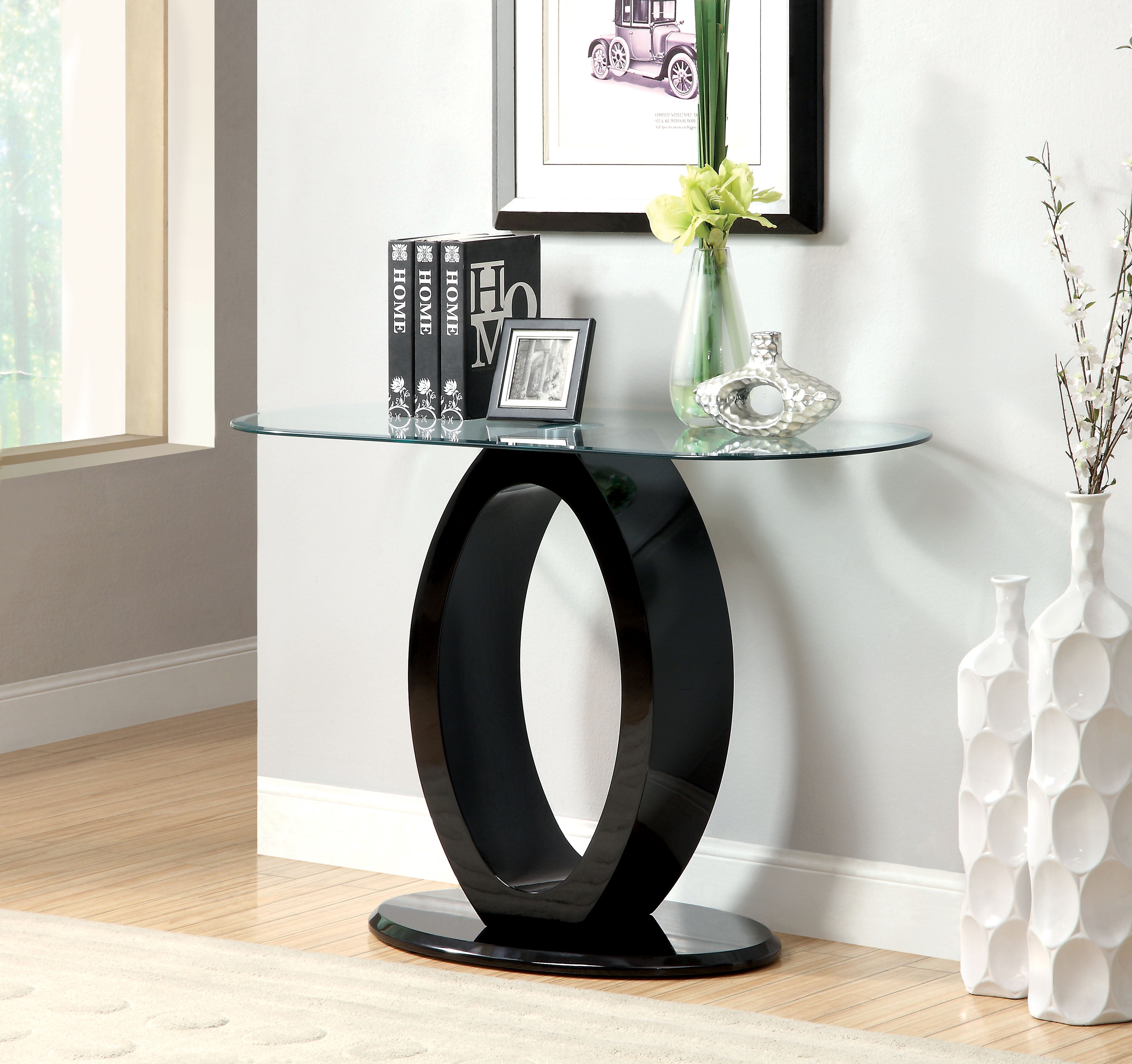 Lyndie Contemporary Glass Top Console Table in White