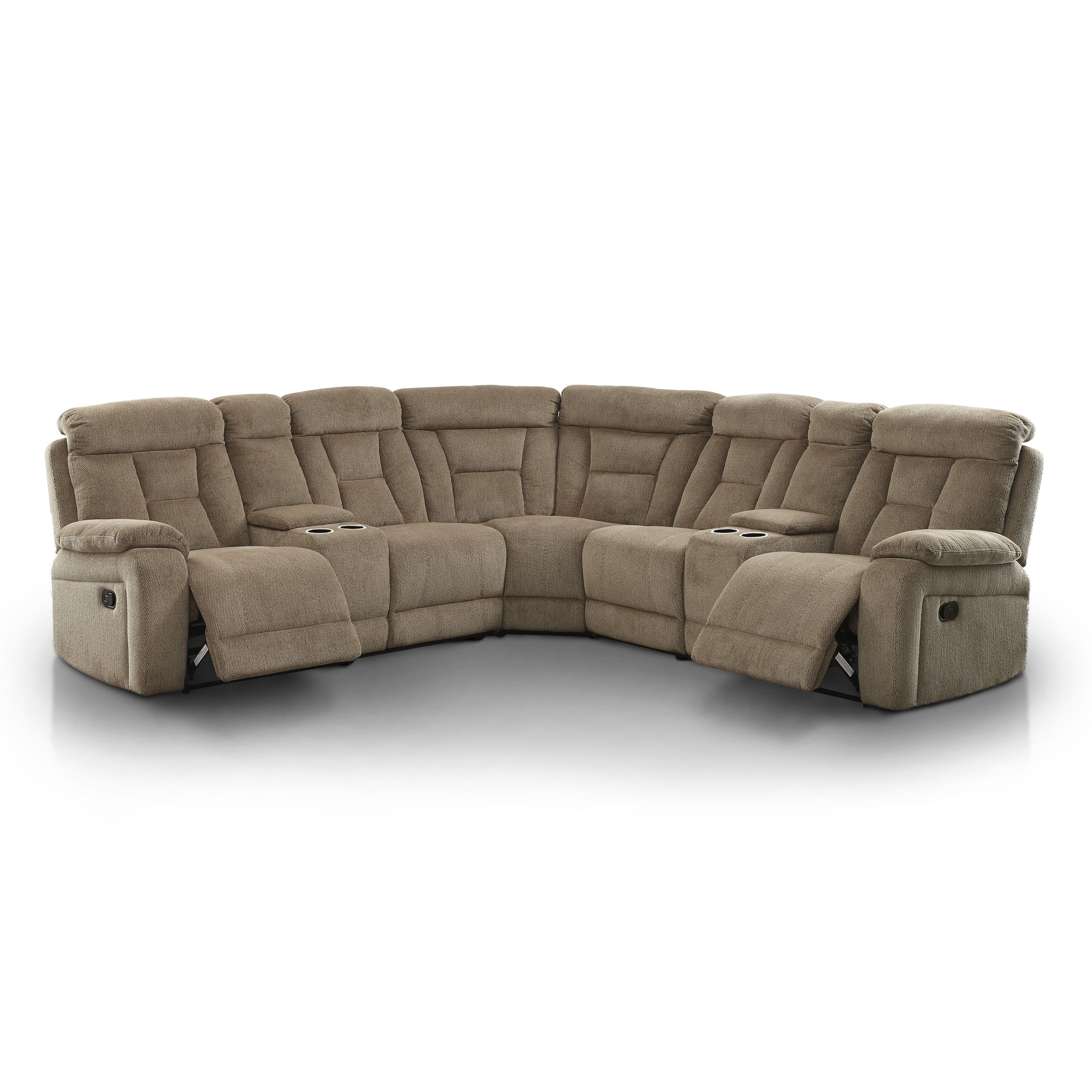 Furniture of America - Bronson Transitional Chenille Fabric Reclining Sectional with Cup Holders in Mocha