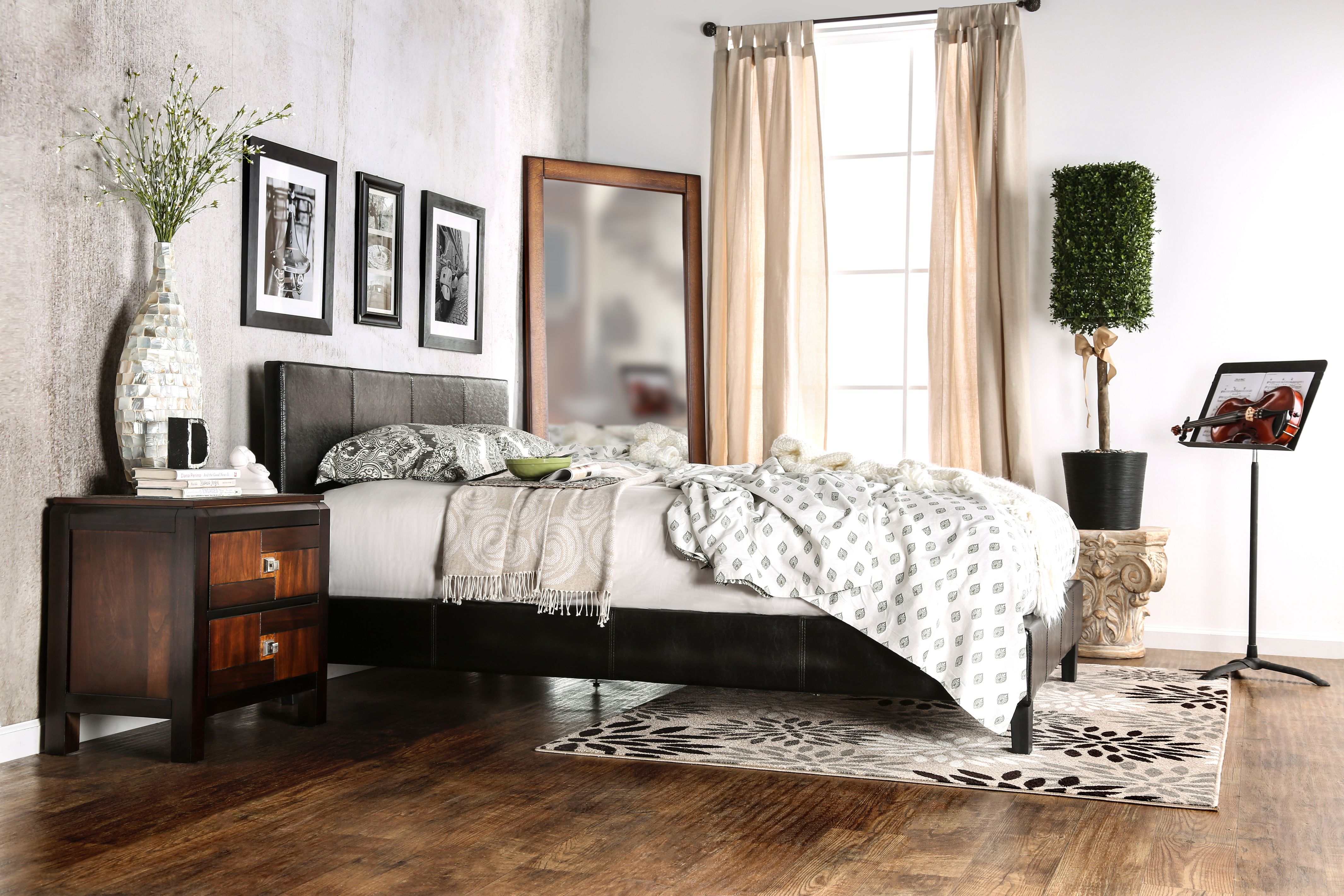 Ameena Contemporary Faux Leather Twin Platform Bed in Espresso