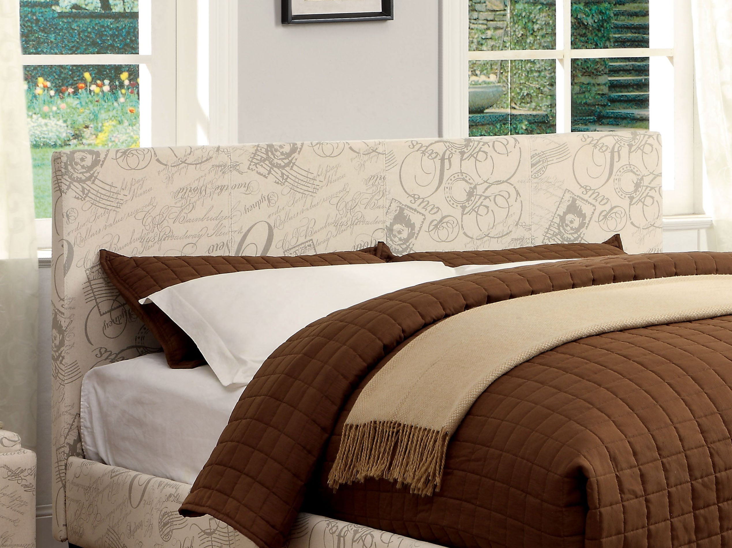 Ameena Contemporary Full/Queen Upholstered Headboard in Beige