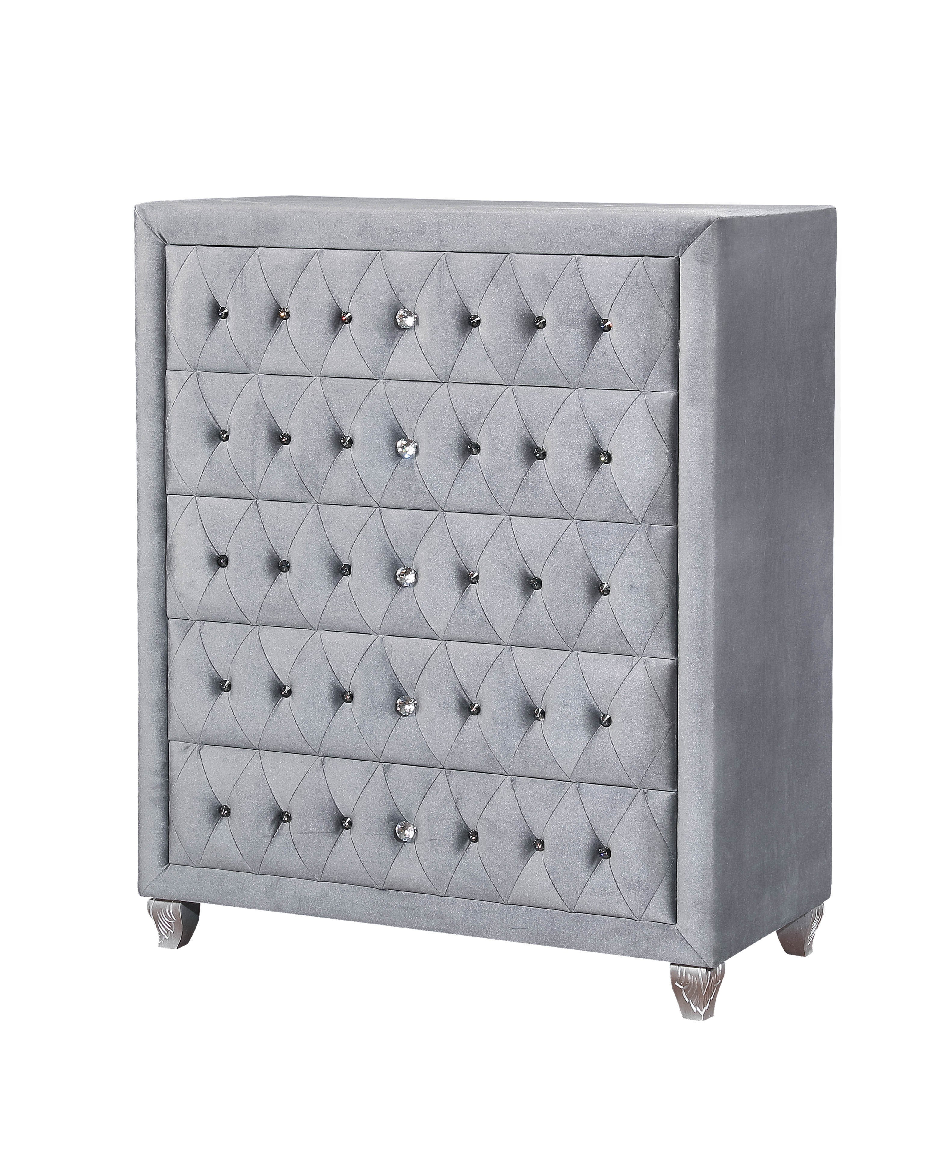 Clerita Transitional 5-Drawer Chest in Gray