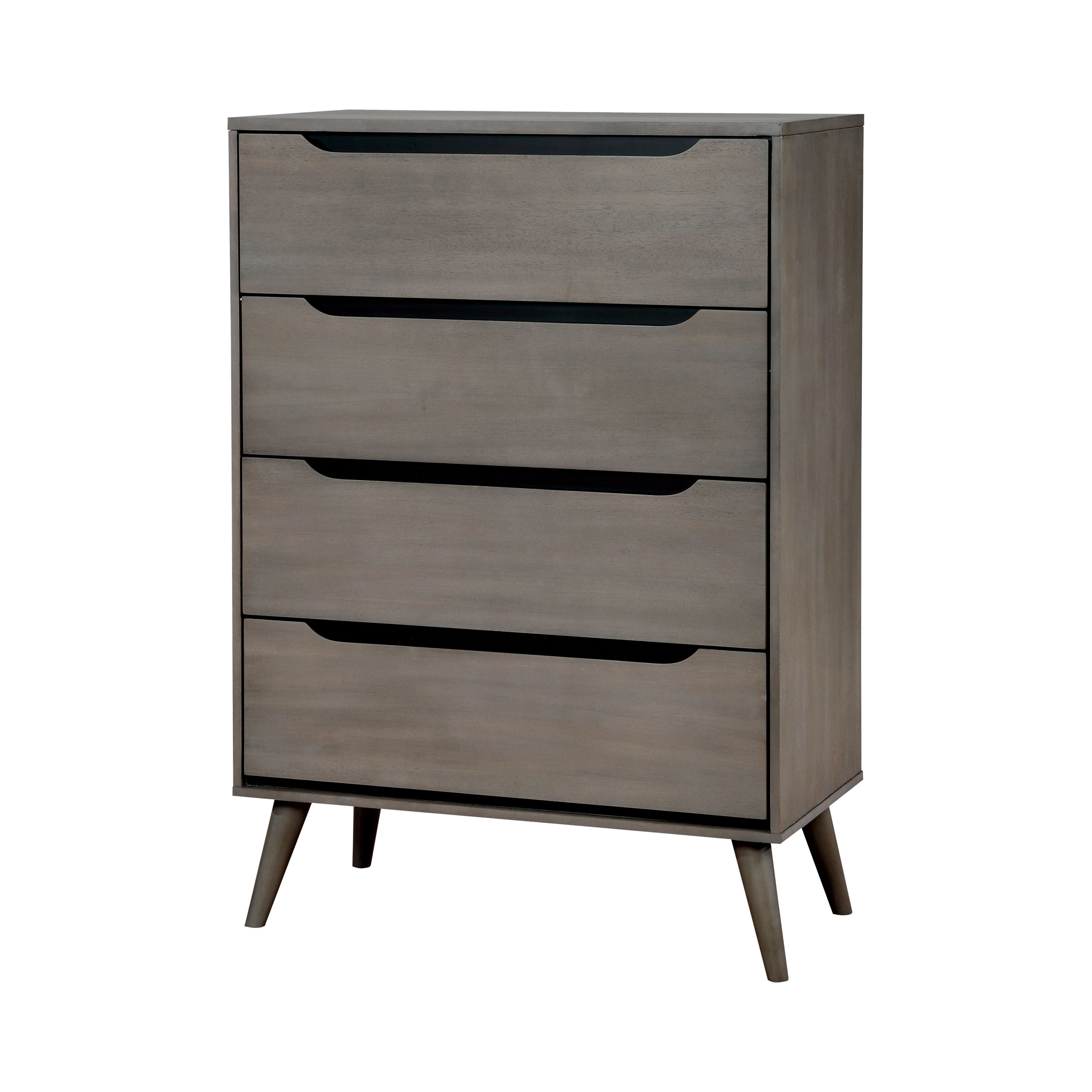Bella Mid-Century Modern 4-Drawer Chest in Gray
