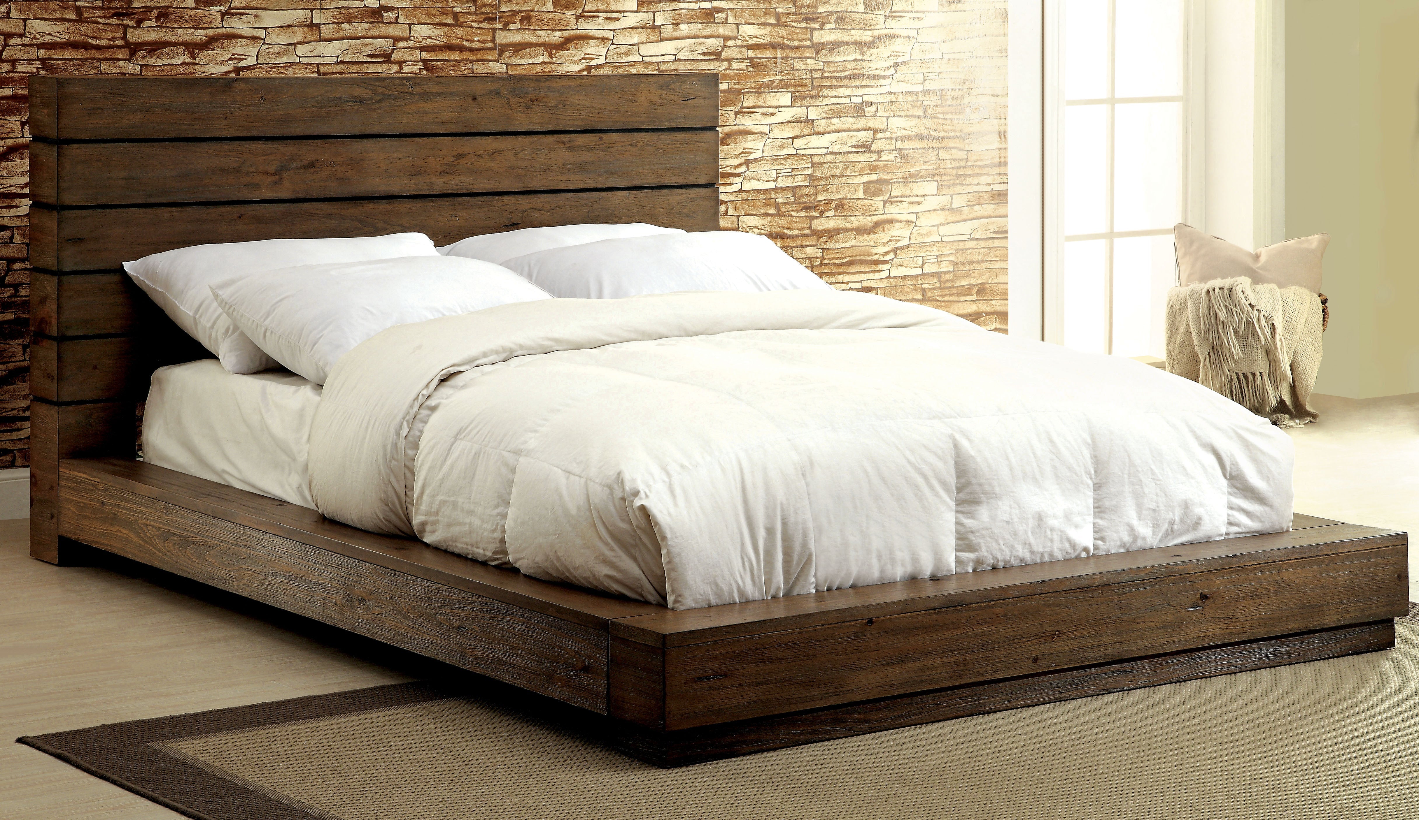 Kassan Rustic Wood Platform Bed in Eastern King