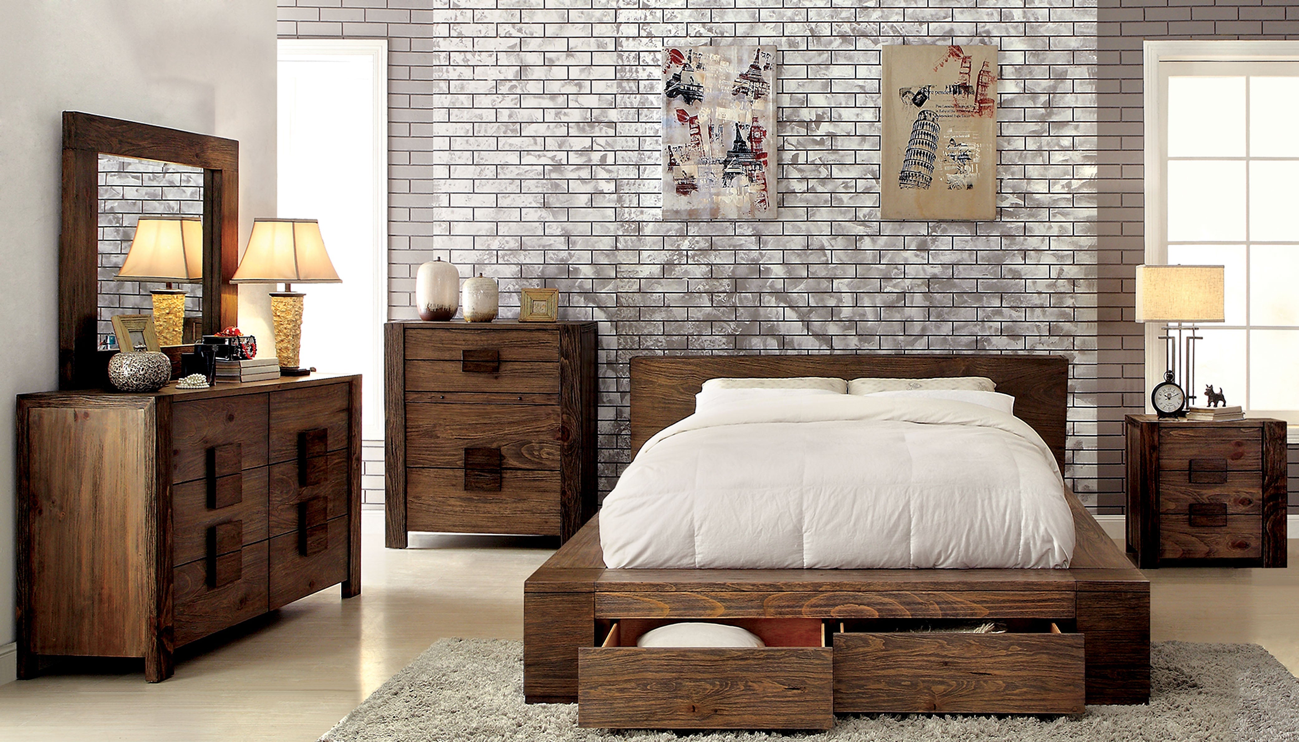Assaro Rustic Wood Platform Bed in Eastern King