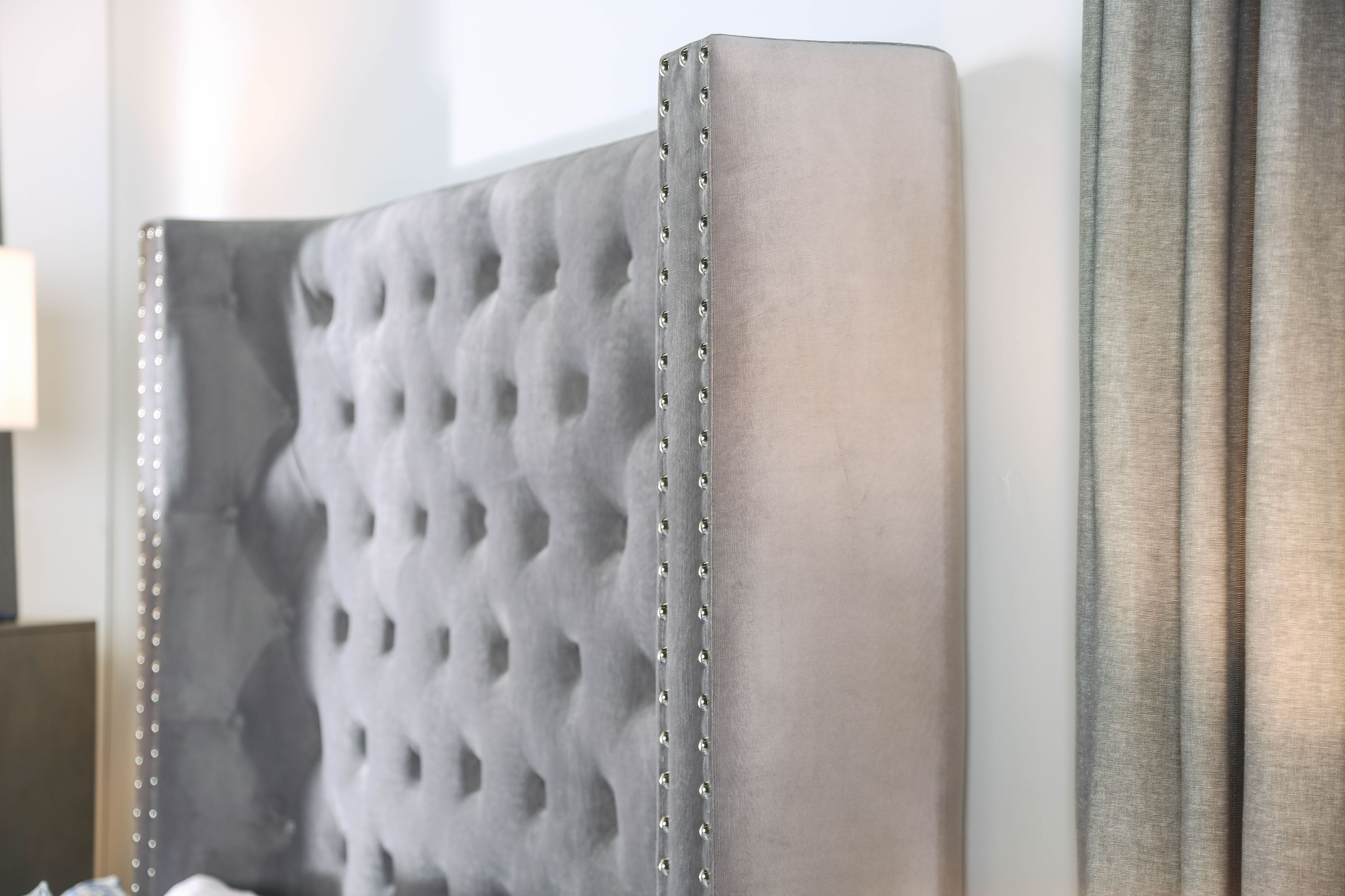 Kerch Transitional Queen Wingback Bed in Gray