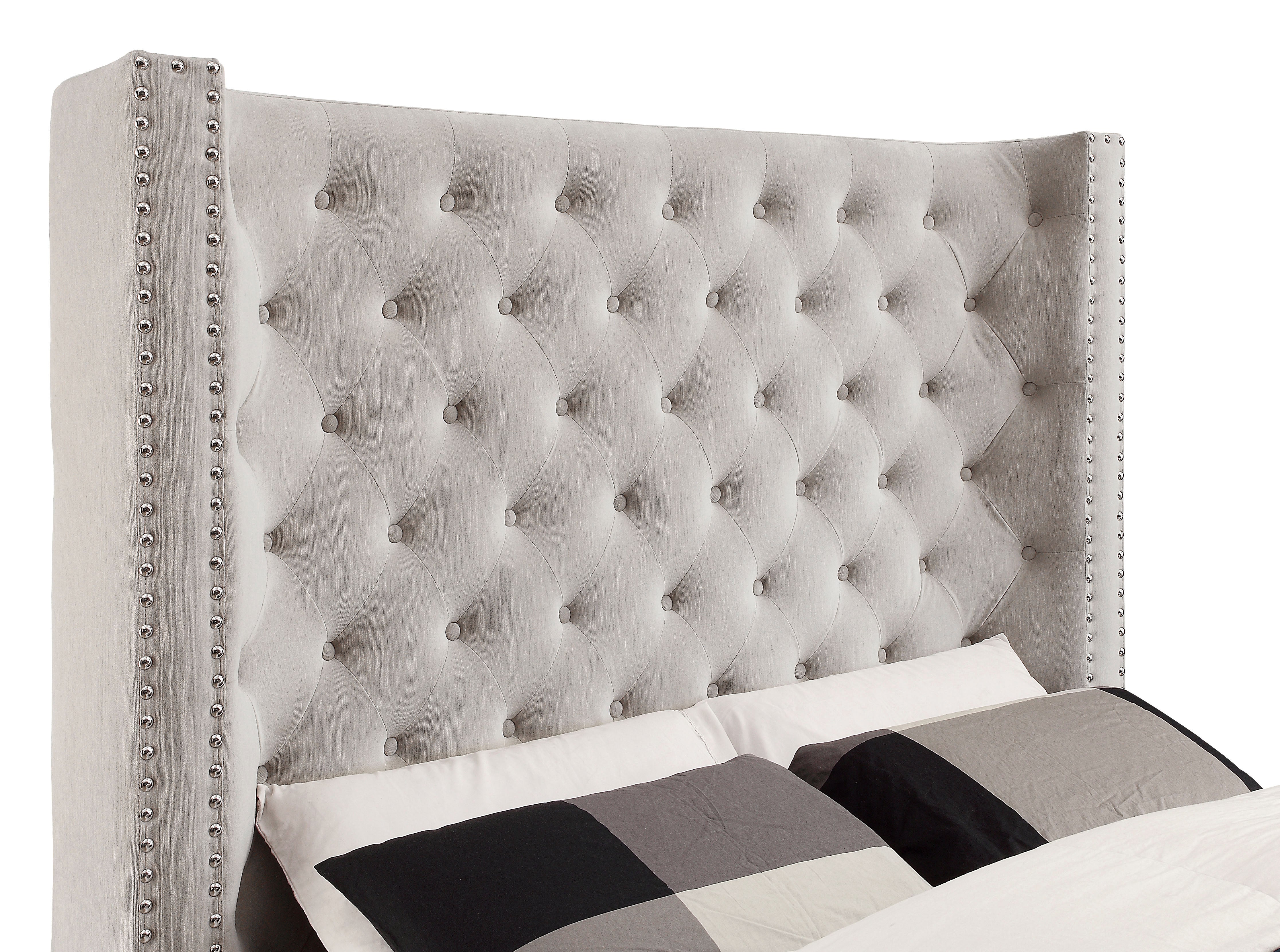 Kerch Transitional California King Wingback Bed in Ivory