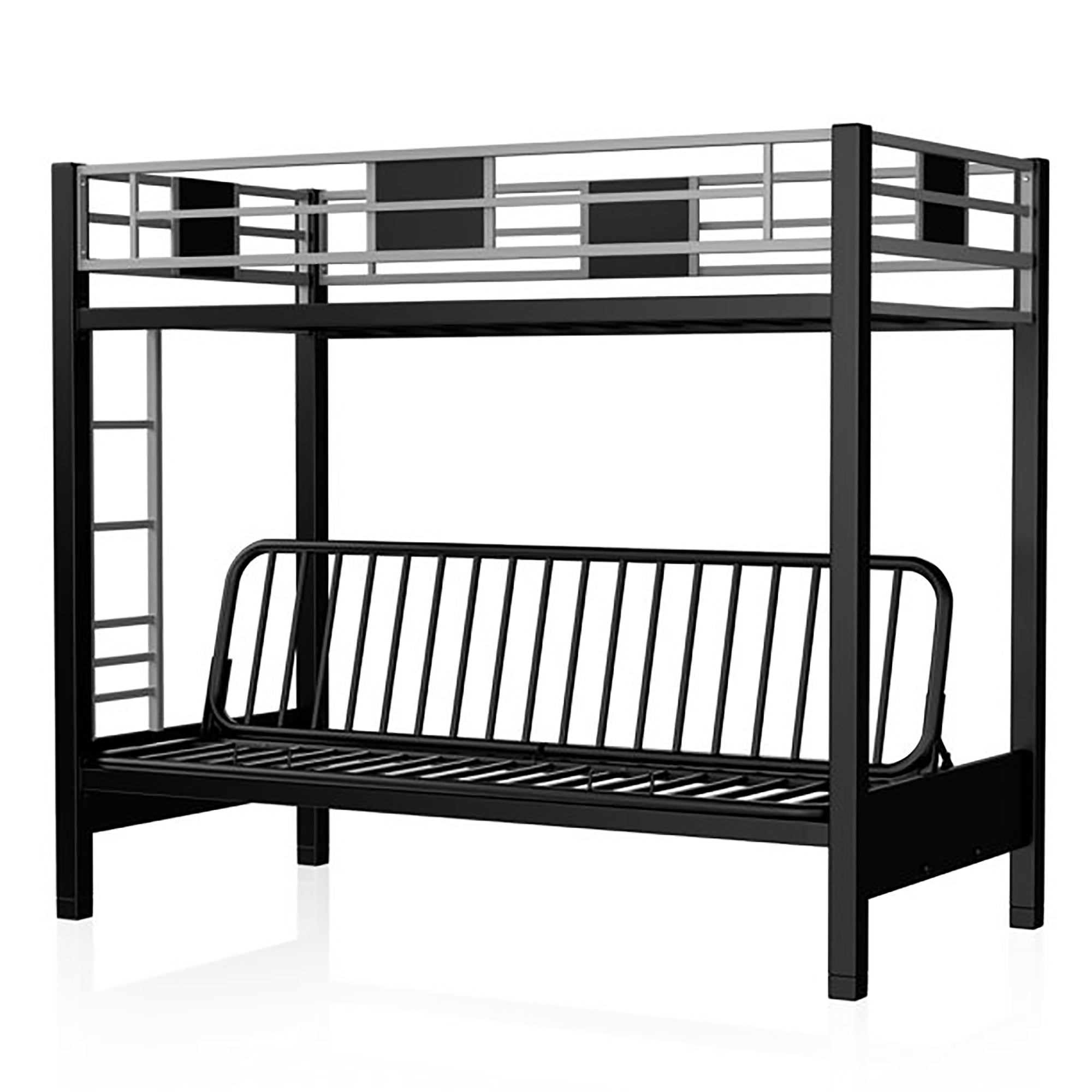 Clifton Contemporary Twin Bunk Bed with Futon Base in Silver and Gun Metal