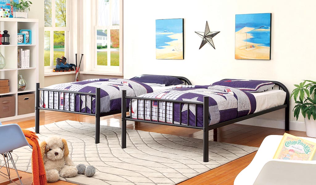 Lompok Contemporary Metal Bunk Bed in Black