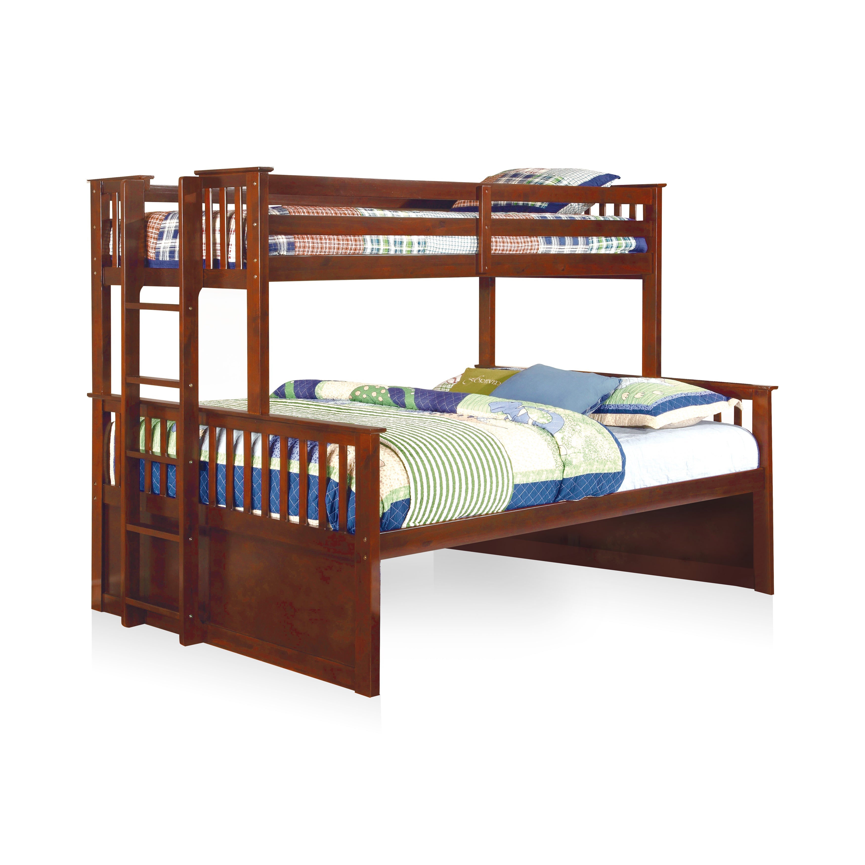 Andris Cottage Solid Wood Twin over Full Bunk Bed in Dark Walnut