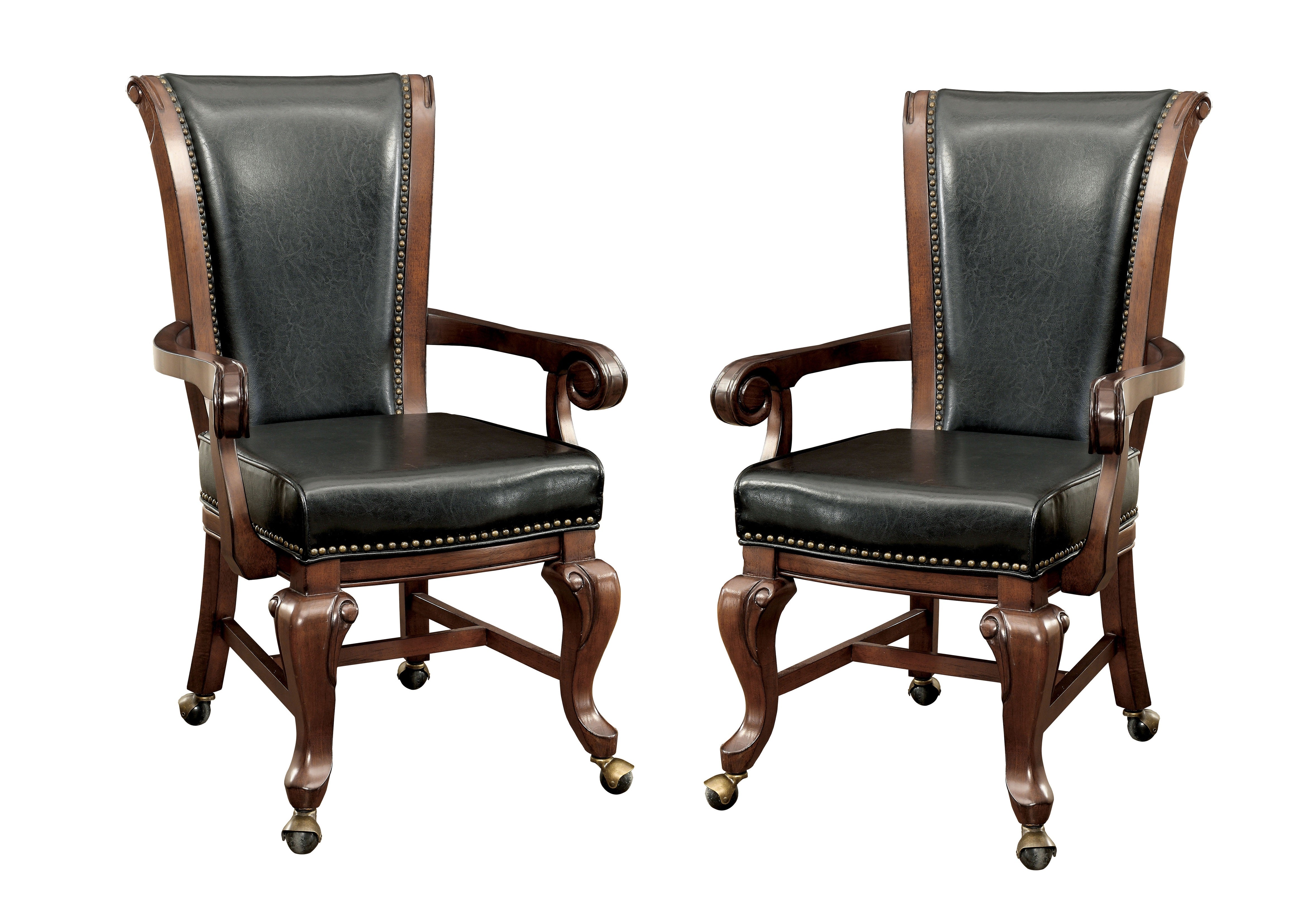 Dyeson Contemporary Faux Leather Padded Arm Chairs in Brown Cherry and Black (Set of 2)