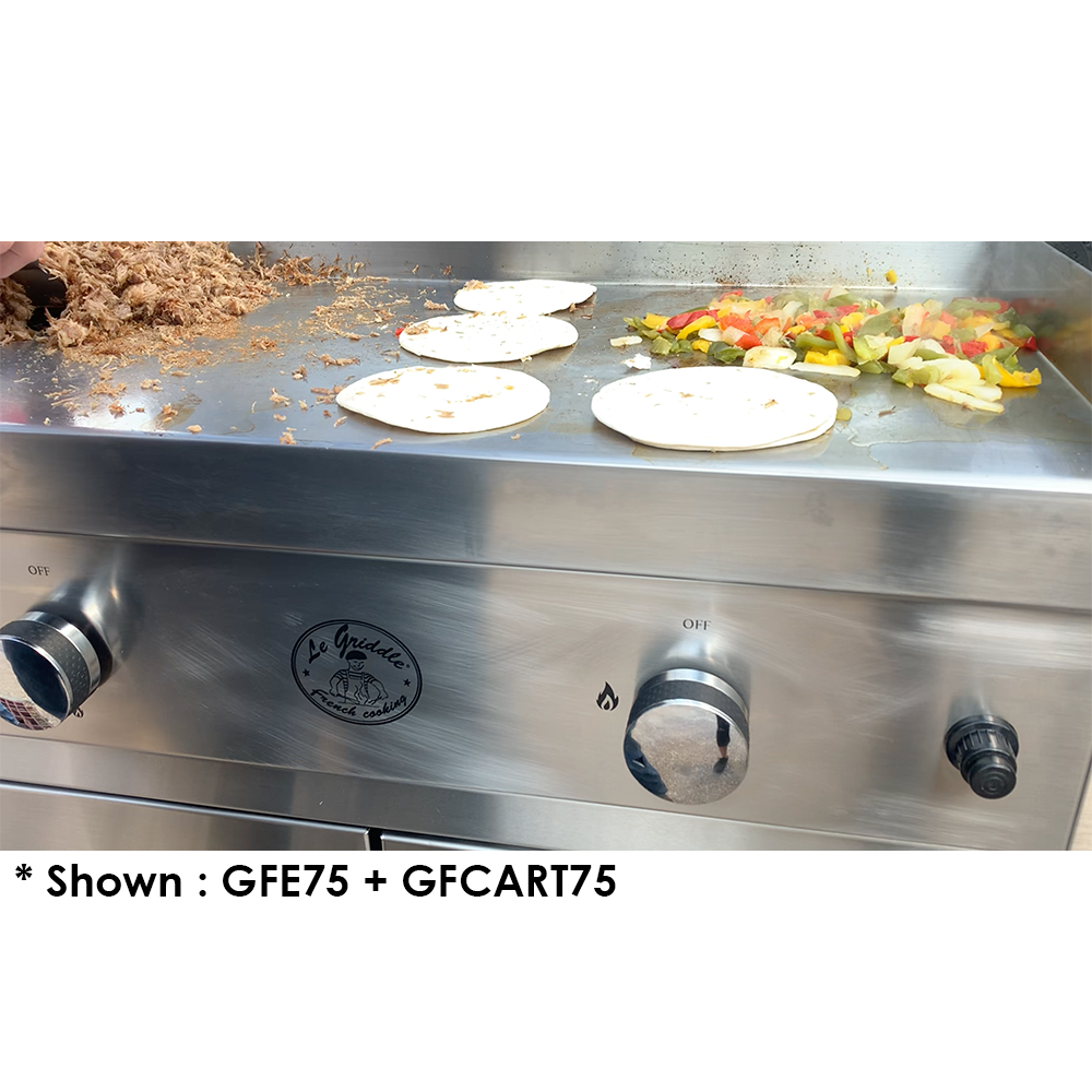 Le Griddle The Ranch Hand 29” Electric Griddle with Cart, Fold-Down Shelves, and Stainless Steel Body